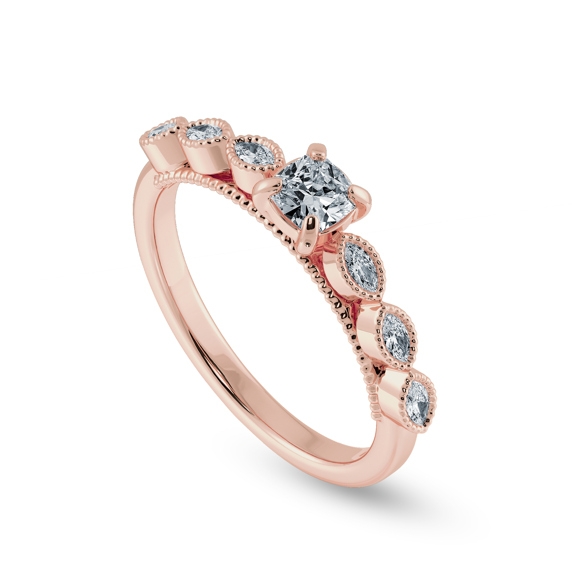 0.50cts. Cushion Cut Solitaire with Marquise Cut Diamond Accents 18K Rose Gold Ring JL AU 2013R-A   Jewelove.US