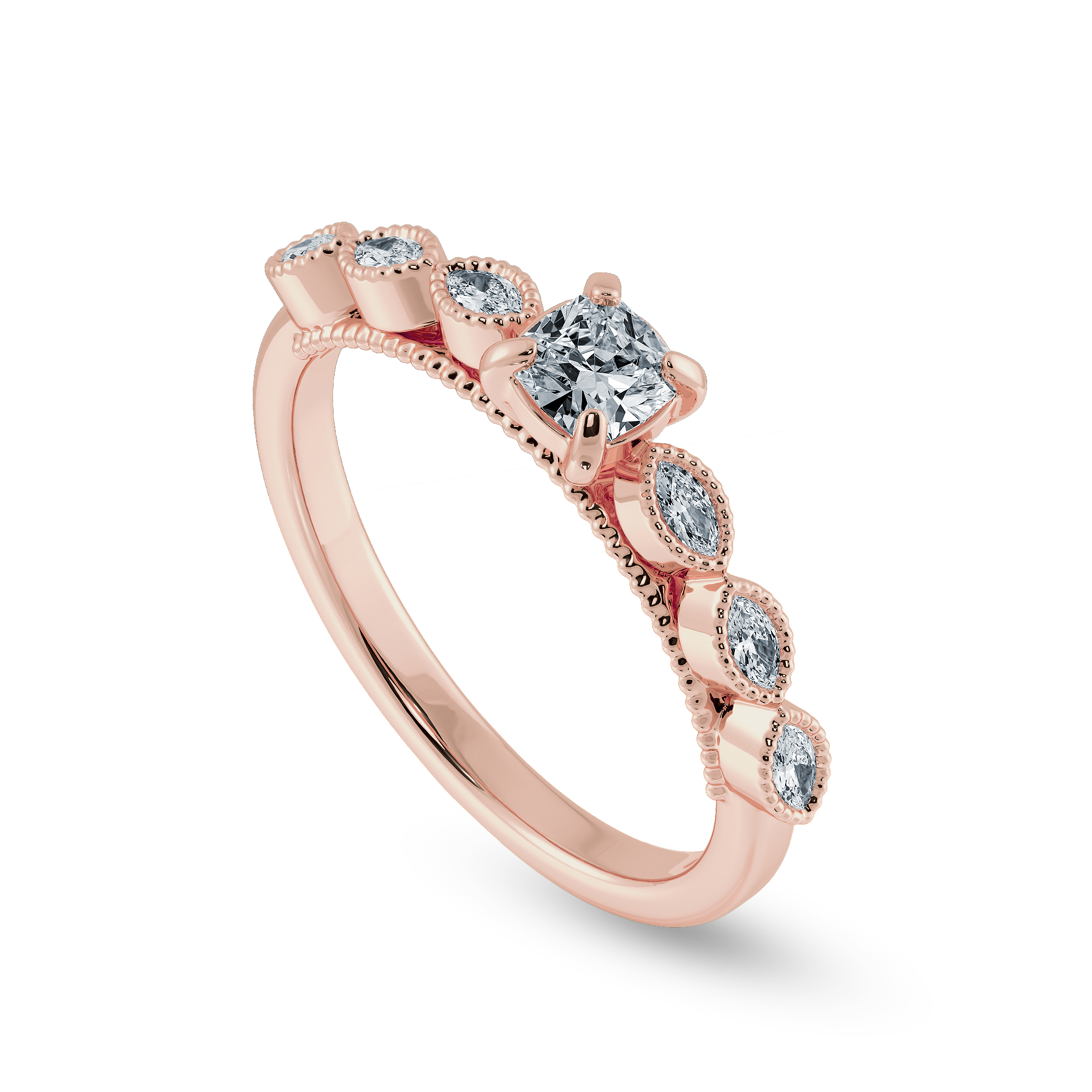 0.30cts. Cushion Cut Solitaire with Marquise Cut Diamond Accents 18K Rose Gold Ring JL AU 2013R   Jewelove.US