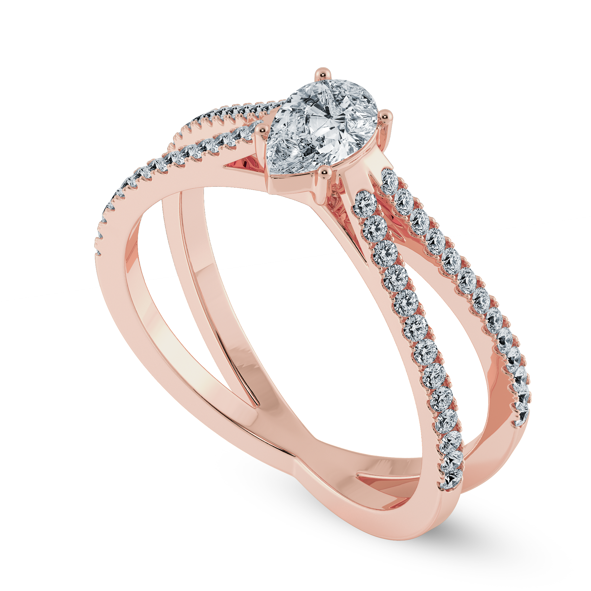 50-Pointer Pear Cut Solitaire Diamond Split Shank 18K Rose Gold Solitaire Ring JL AU 1175R-A   Jewelove.US