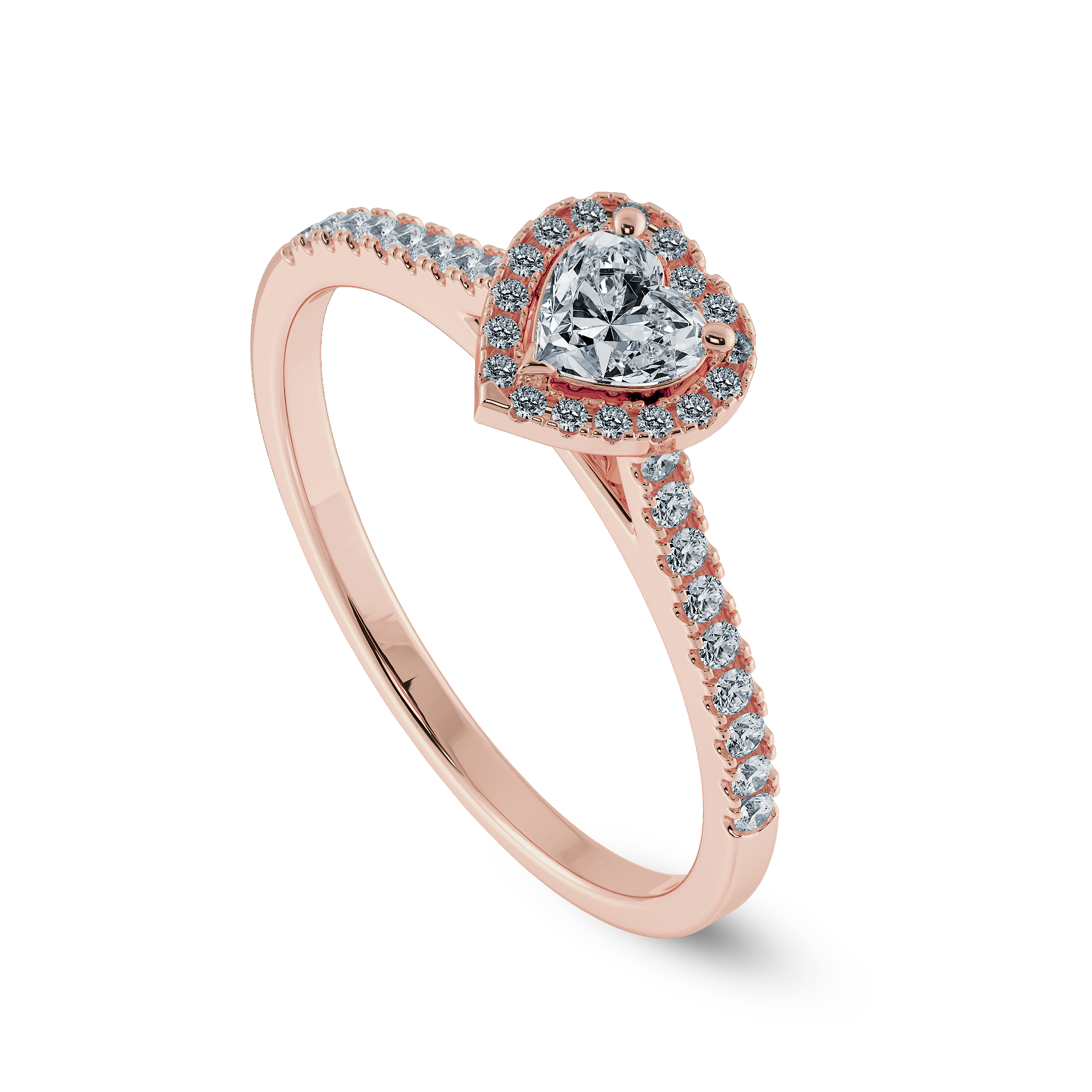 0.50cts. Heart Cut Solitaire Halo Diamond Shank 18K Rose Gold Ring JL AU 1198R-A   Jewelove.US