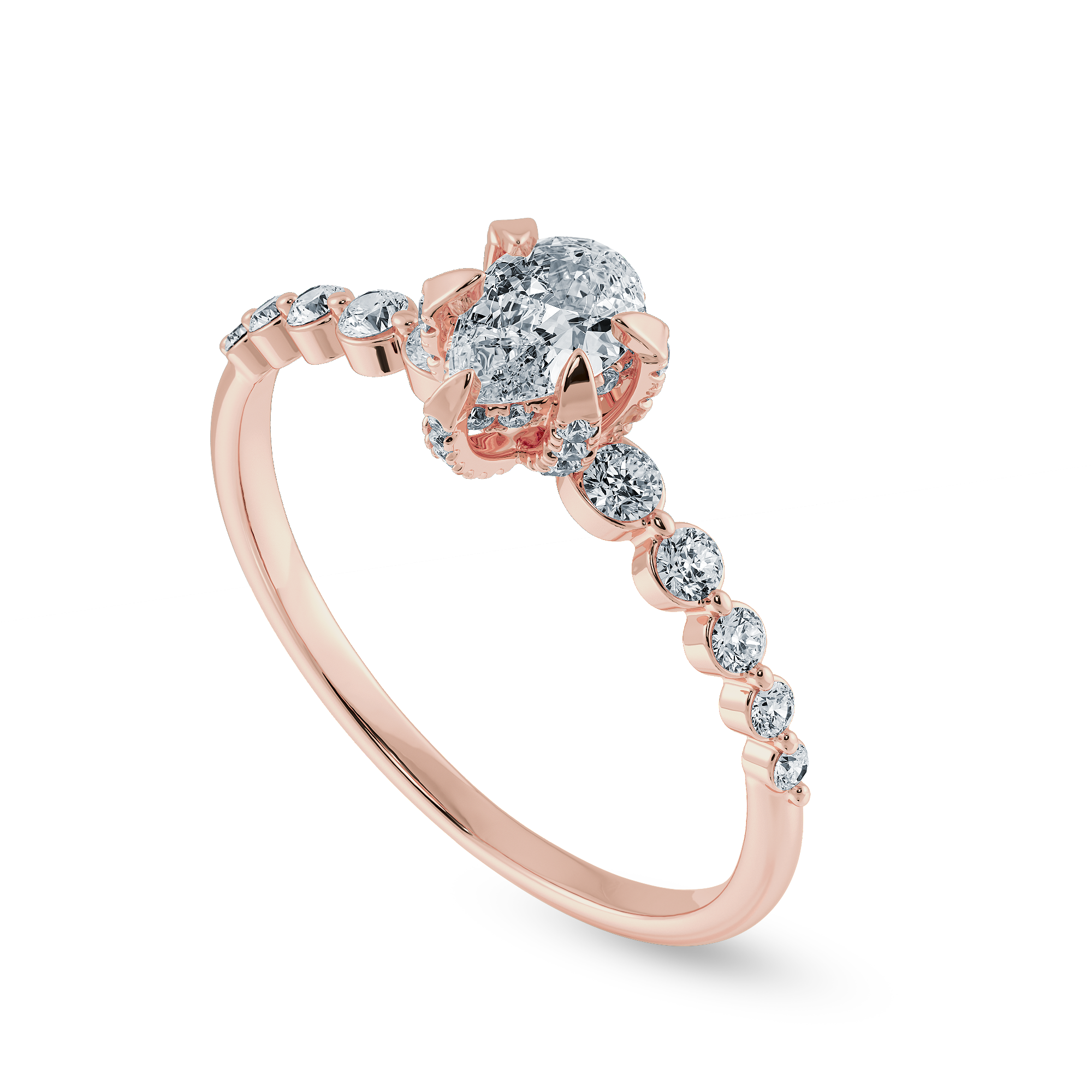 0.30cts. Pear Cut Solitaire Halo Diamond Accents 18K Rose Gold Ring JL AU 2009R   Jewelove.US