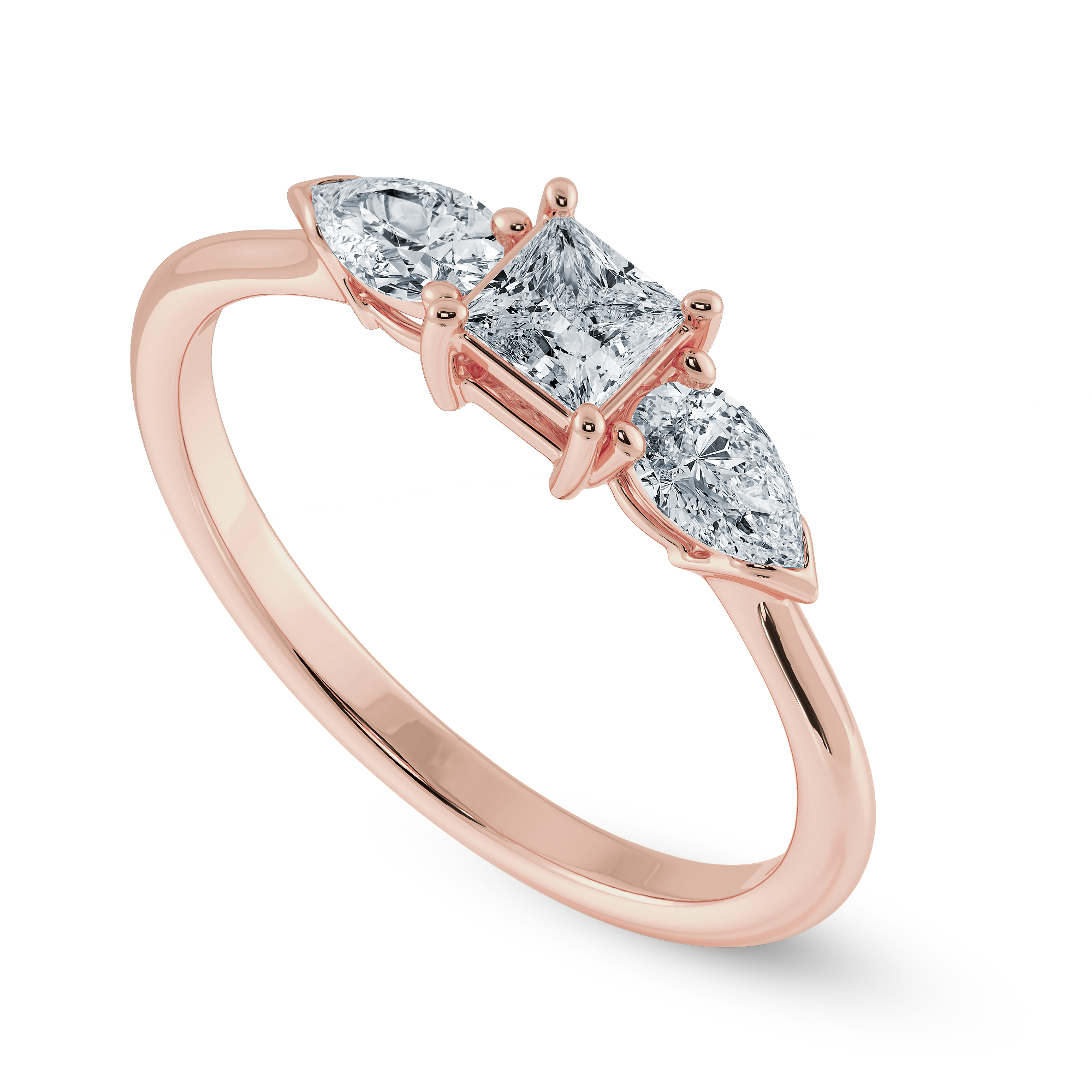 0.20cts. Princess Cut Solitaire with Pear Cut Diamond Diamond 18K Rose Gold Ring JL AU 2021R-C   Jewelove.US
