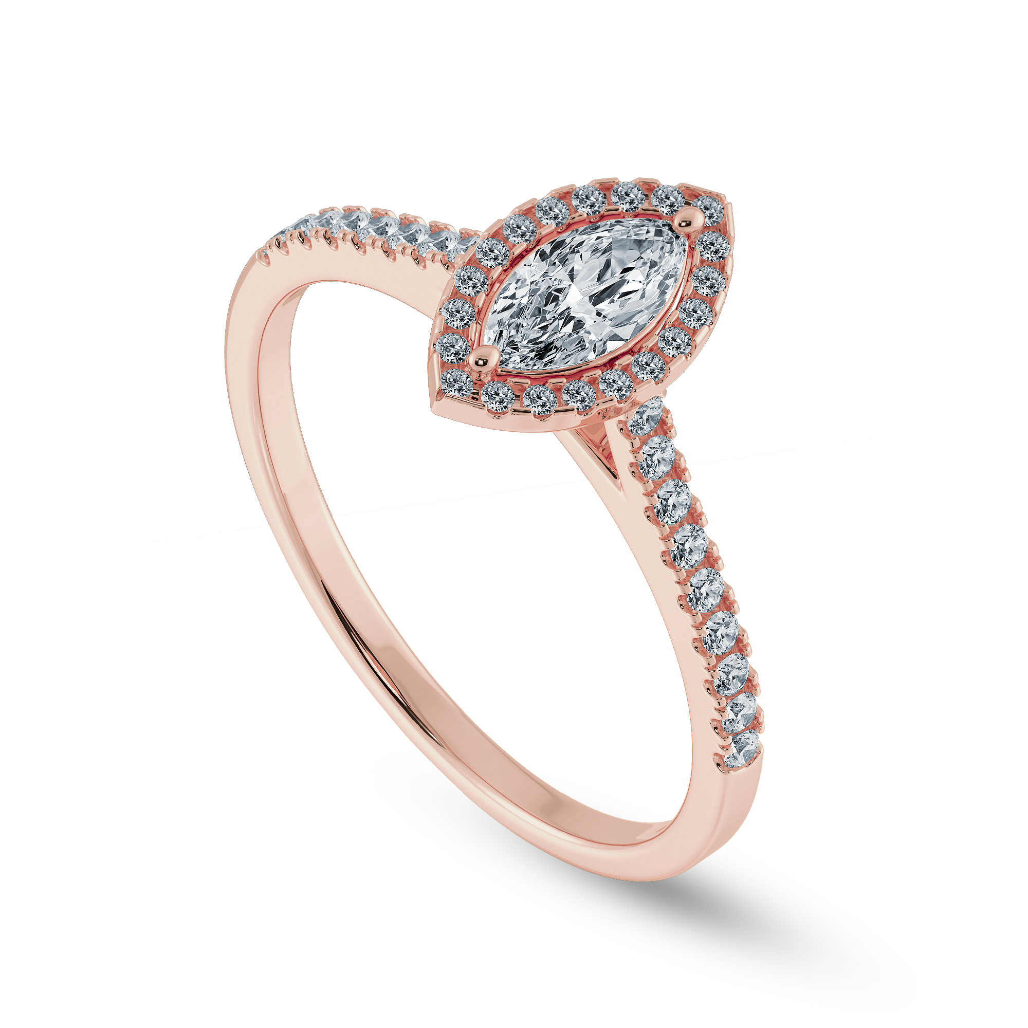 0.50cts. Marquise Cut Solitaire Halo Diamond Shank 18K Rose Gold Ring JL AU 1201R-A   Jewelove.US