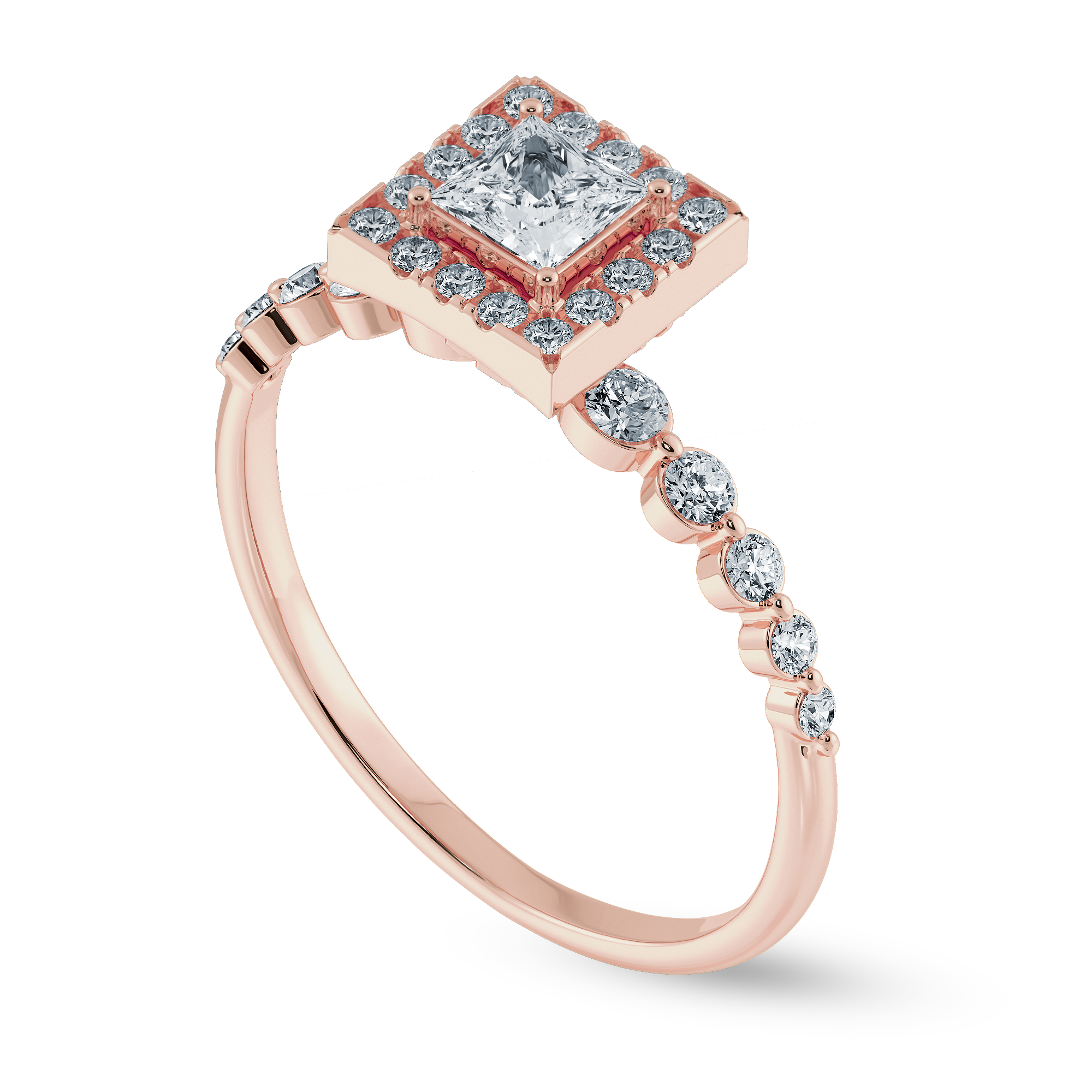 0.20cts. Princess Cut Solitaire Halo Diamond Accents 18K Rose Gold Ring JL AU 2003R-C   Jewelove.US