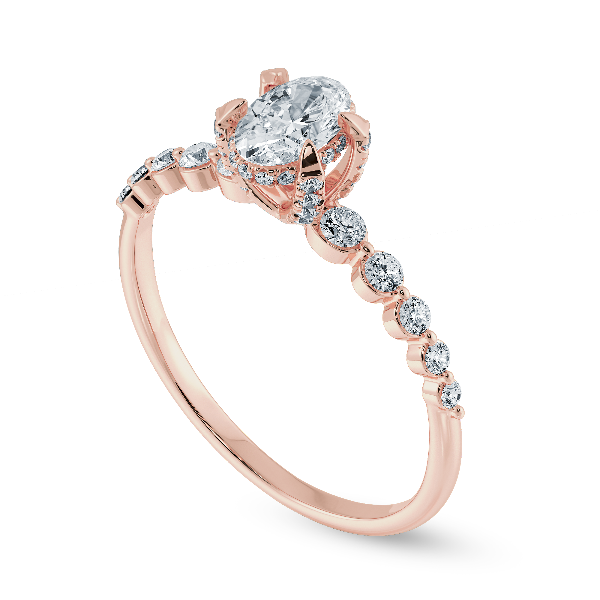 0.30 cts. Oval Cut Solitaire Halo Diamond Accents 18K Rose Gold Ring JL AU 2008R   Jewelove.US