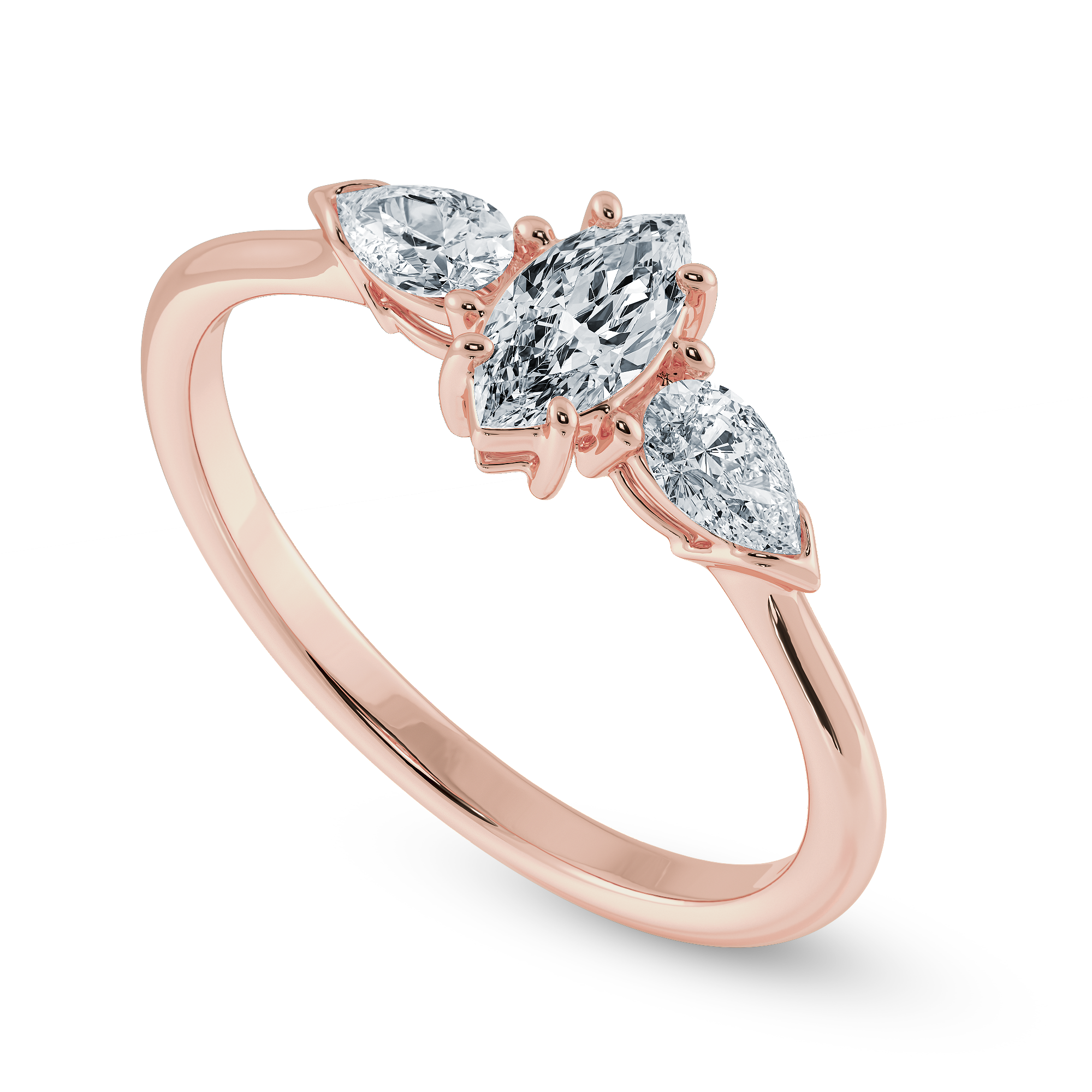 0.50cts. Marquise Cut Solitaire with Pear Cut Diamond Accents 18K Rose Gold Ring JL AU 1208R-A   Jewelove.US