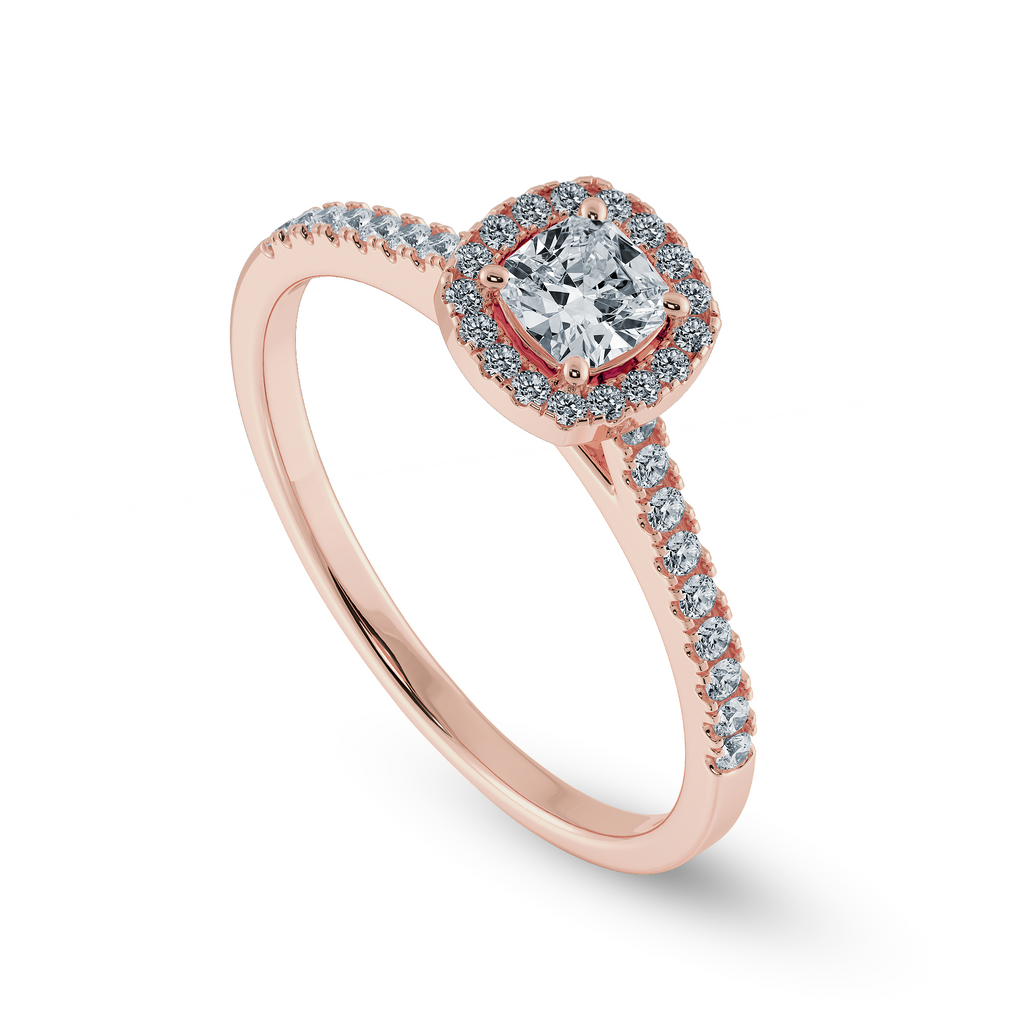 0.70cts. Cushion Cut Solitaire Halo Diamond Shank 18K Rose Gold Ring JL AU 1195R-A   Jewelove.US