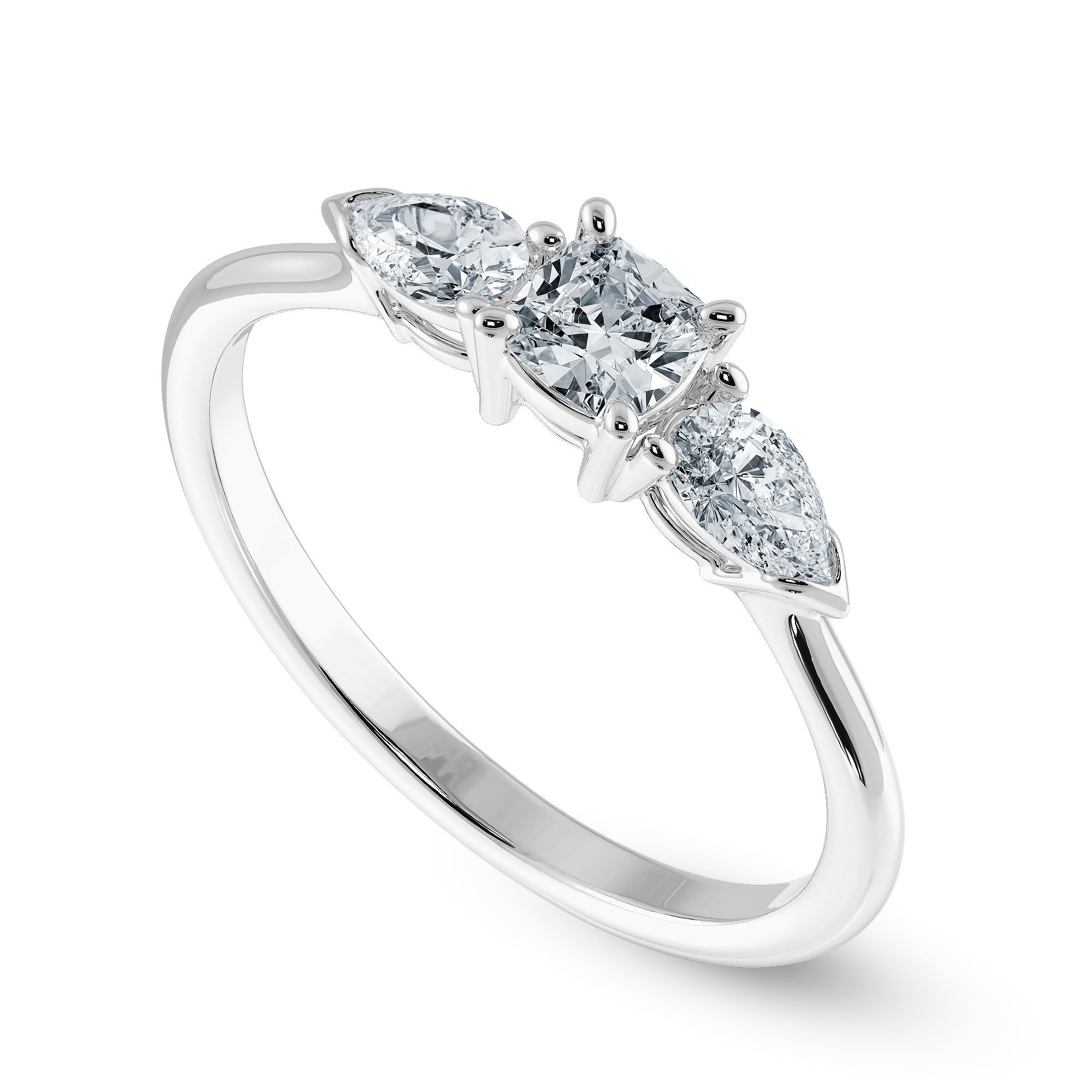 0.50cts. Cushion Cut Solitaire with Pear Cut Diamond Accents Platinum Engagement Ring JL PT 1203-A   Jewelove.US