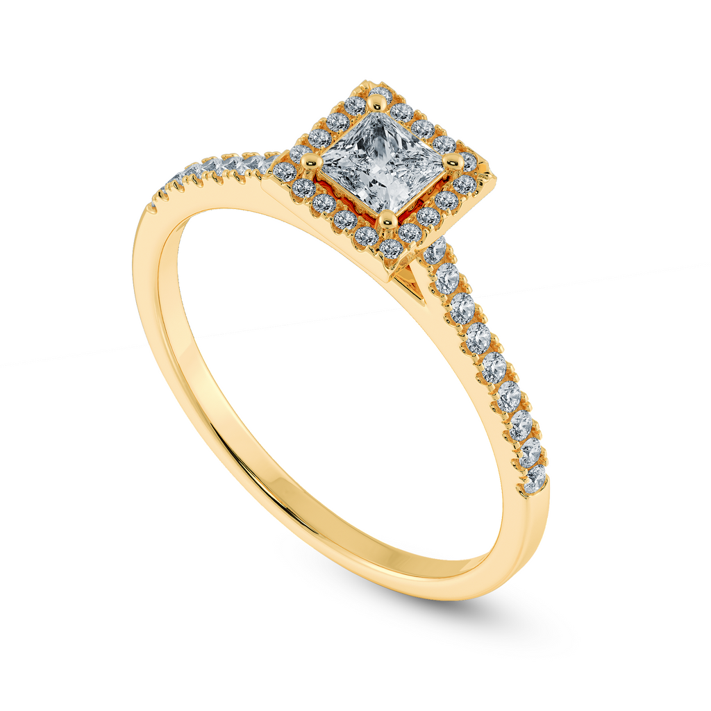 0.30cts. Princess Cut Solitaire Diamond Square Halo Shank 18K Yellow Gold Ring JL AU 1194Y   Jewelove.US