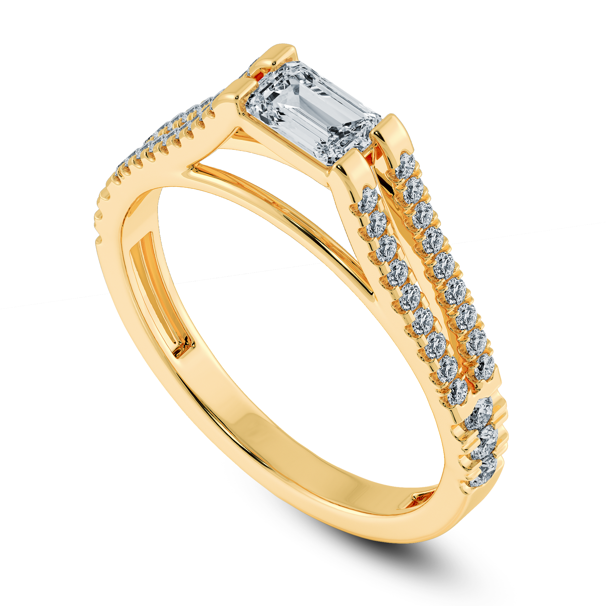 0.30cts. Emerald Cut Solitaire Diamond Split Shank 18K Yellow Gold Ring JL AU 1180Y   Jewelove.US