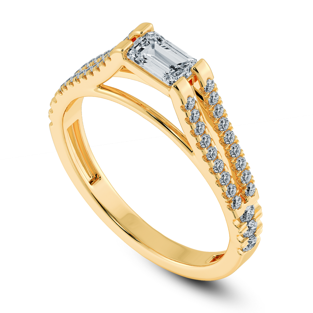0.30cts. Emerald Cut Solitaire Diamond Split Shank 18K Yellow Gold Ring JL AU 1180Y   Jewelove.US