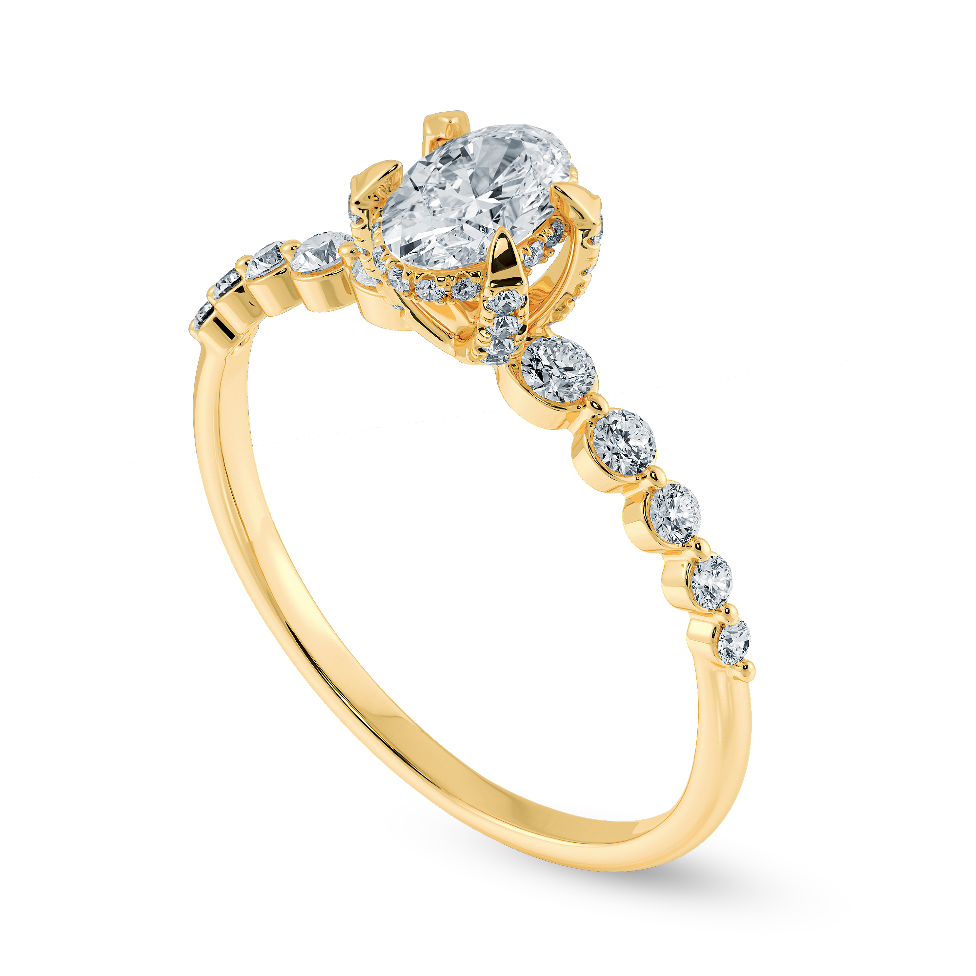 0.30cts. Oval Cut Solitaire Halo Diamond Accents 18K Yellow Gold Ring JL AU 2008Y   Jewelove.US