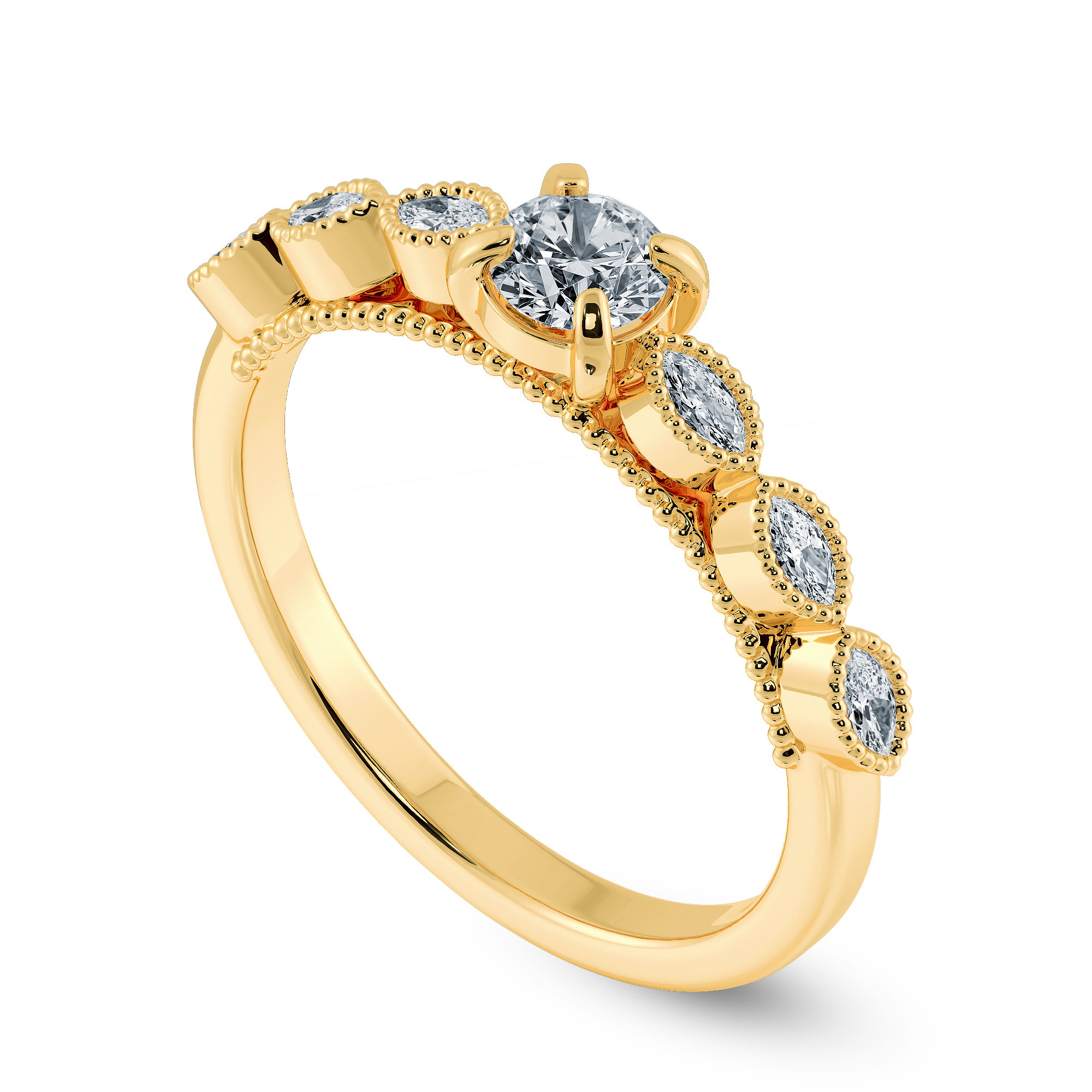 0.30cts. Solitaire with Marquise Cut Diamond Accents 18K Yellow Gold Ring JL AU 2011Y   Jewelove.US