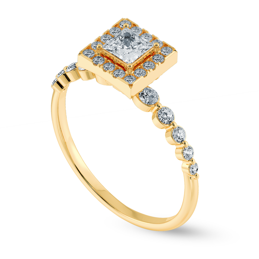 0.70cts. Princess Cut Solitaire Halo Diamond Accents 18K Yellow Gold Ring JL AU 2003Y-B   Jewelove.US