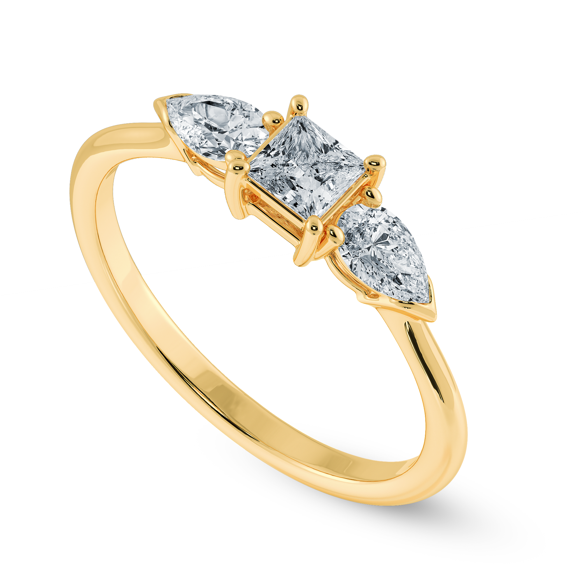 0.20cts. Princess Cut Solitaire with Pear Cut Diamond Accents 18K Yellow Gold Ring JL AU 2021Y-C   Jewelove.US