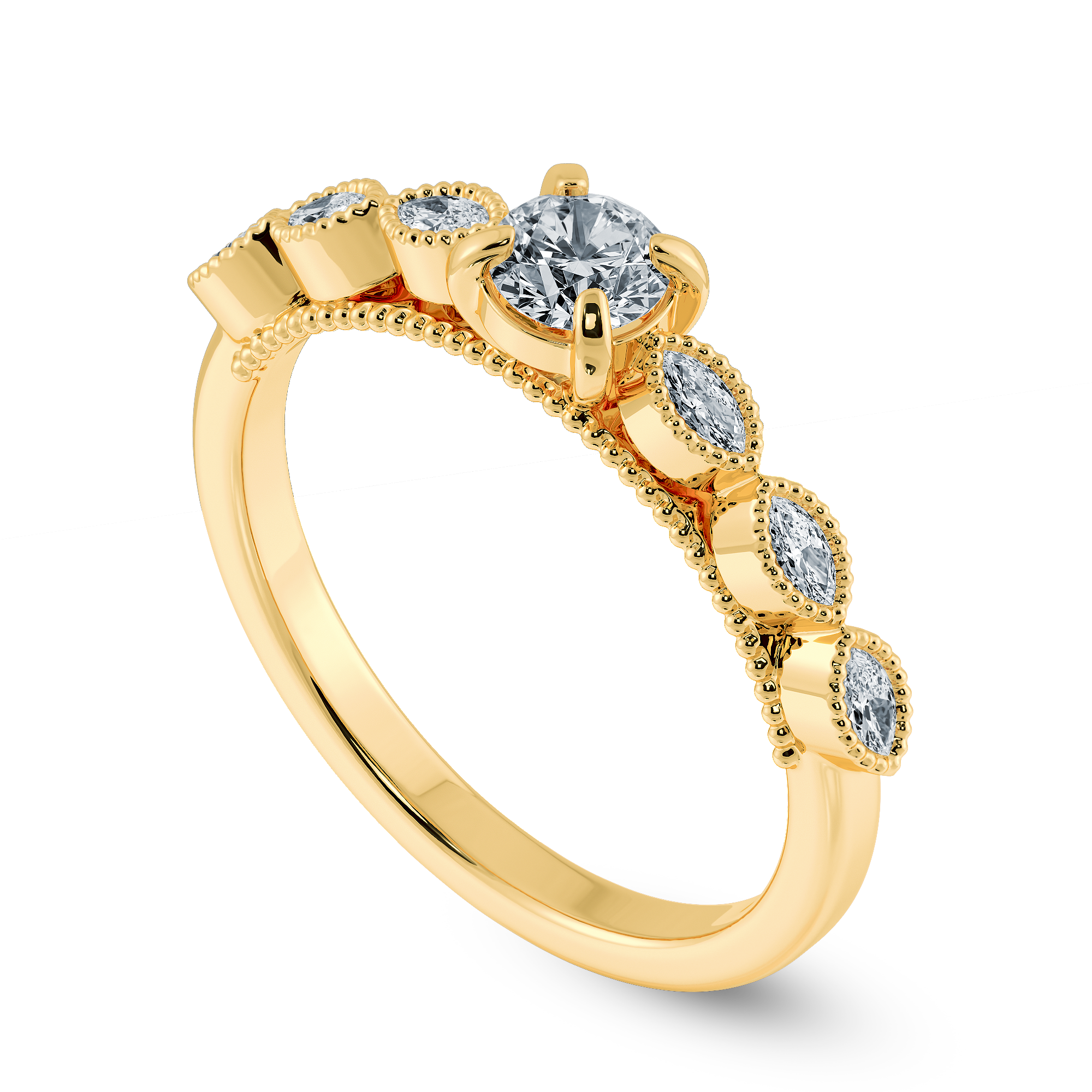 0.20cts. Solitaire with Marquise Cut Diamond Accents 18K Yellow Gold Ring JL AU 2011Y-C   Jewelove.US