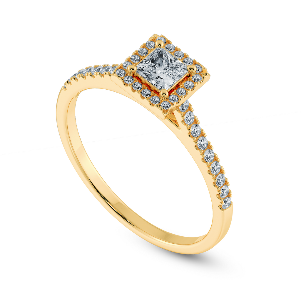 0.20cts. Princess Cut Solitaire Diamond Square Halo Shank 18K Yellow Gold Ring JL AU 1194Y-C   Jewelove.US