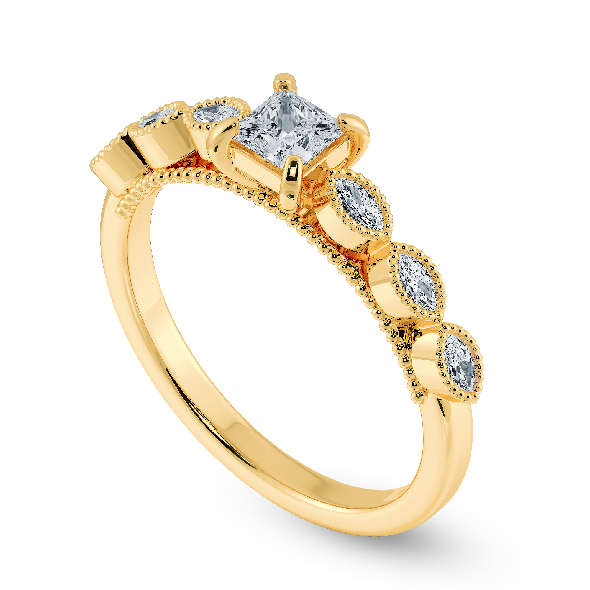 0.20cts. Princess Cut Solitaire with Marquise Cut Diamond Accents 18K Yellow Gold Ring JL AU 2012Y-C   Jewelove.US