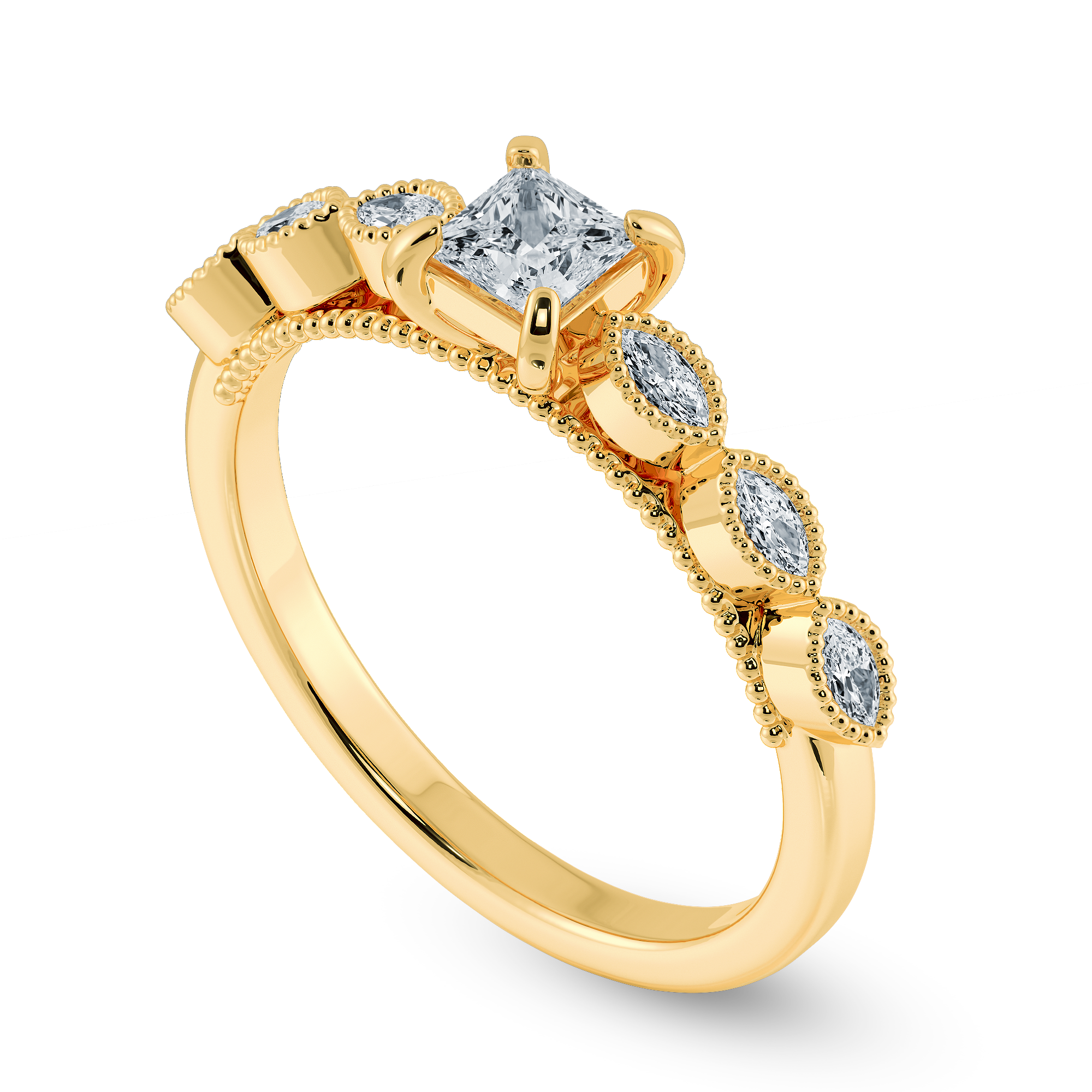 0.30cts. Princess Cut Solitaire with Marquise Cut Diamond Accents 18K Yellow Gold Ring JL AU 2012Y   Jewelove.US