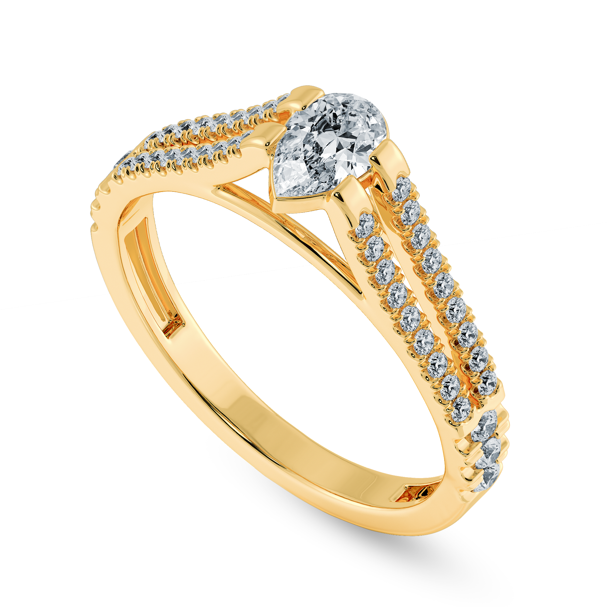 0.30ts. Pear Cut Solitaire Diamond Split Shank 18K Yellow Gold Ring JL AU 1183Y   Jewelove.US