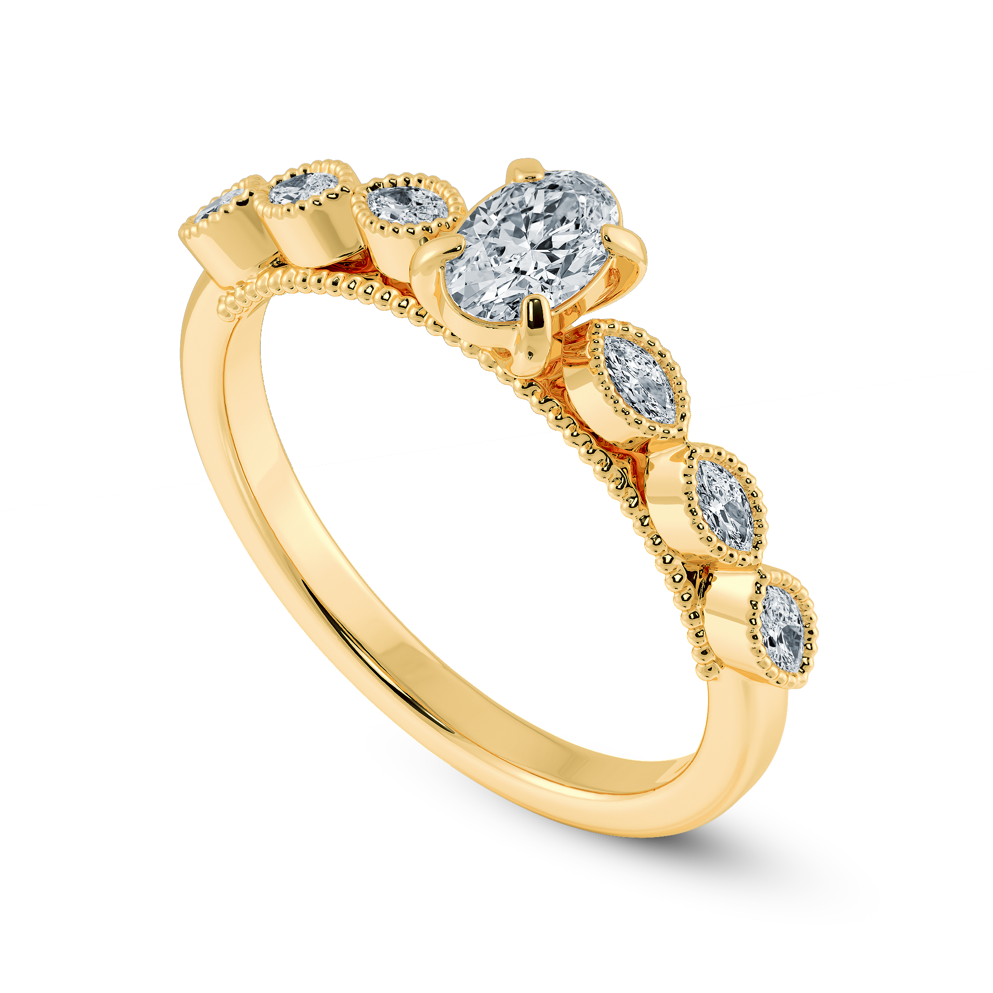 0.30cts. Oval Cut Solitaire Marquise Cut Diamond Accents 18K Yellow Gold Ring JL AU 2017Y   Jewelove.US