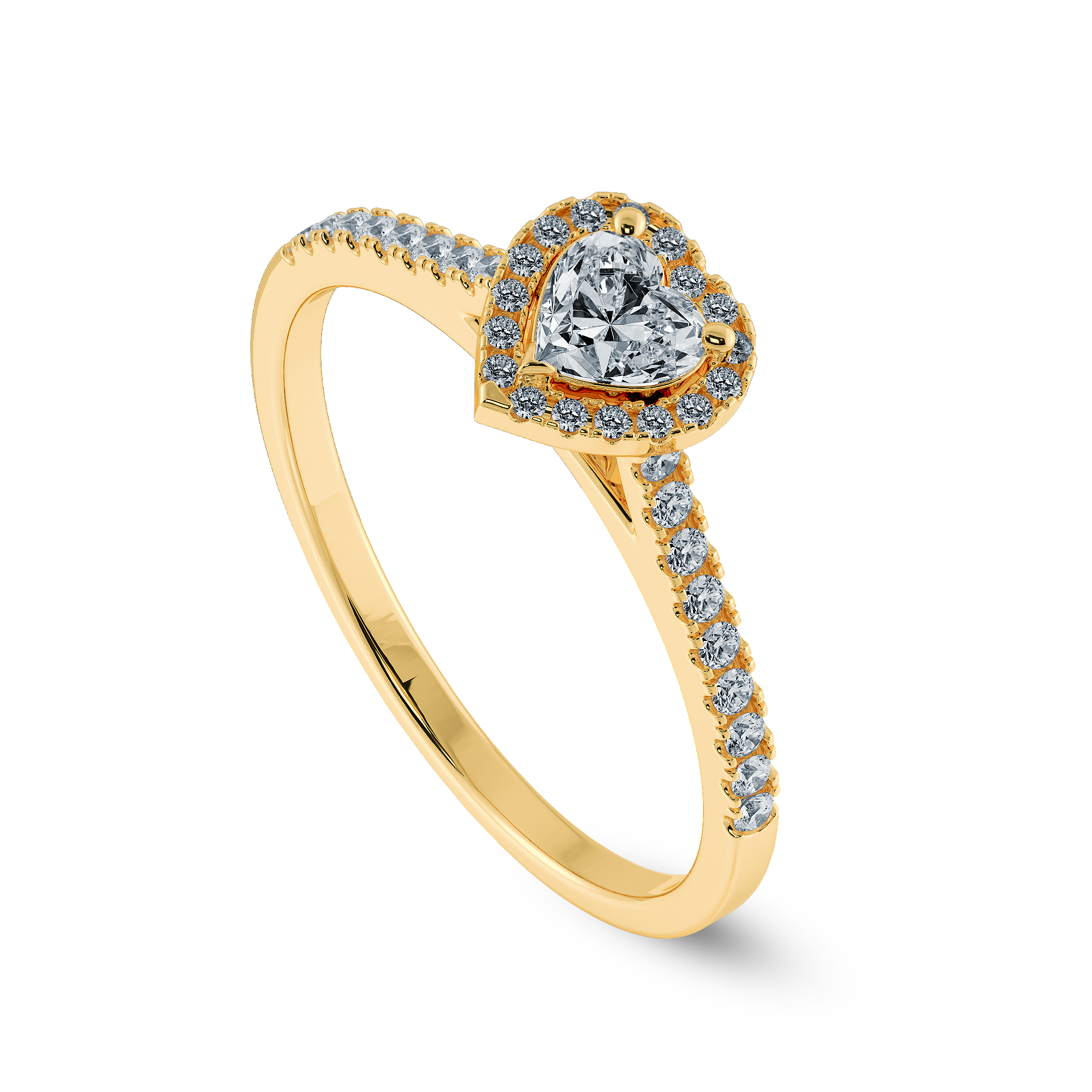 0.70cts. Heart Cut Solitaire Halo Diamond Shank 18K Yellow Gold Ring JL AU 1198Y-B   Jewelove.US