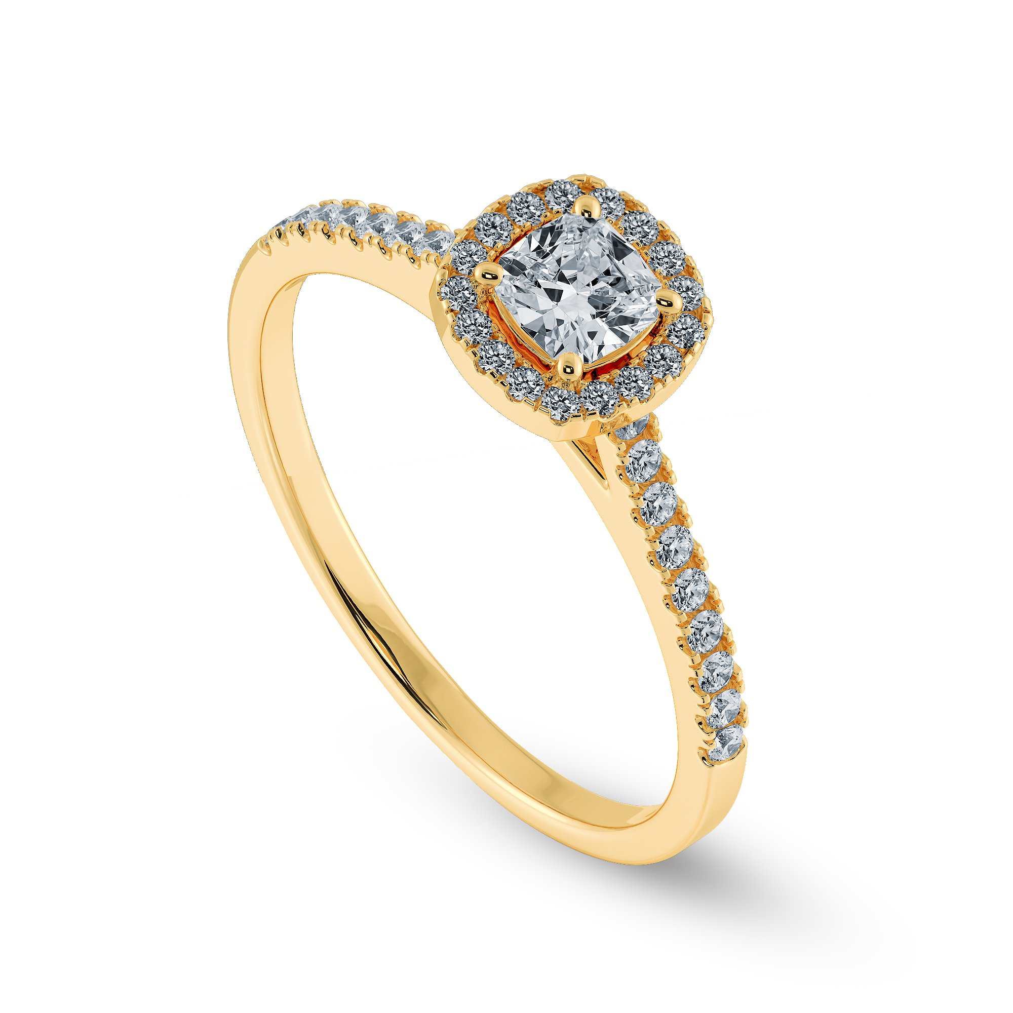 0.50cts. Cushion Cut Solitaire Halo Diamond Shank 18K Yellow Gold Ring JL AU 1195Y   Jewelove.US