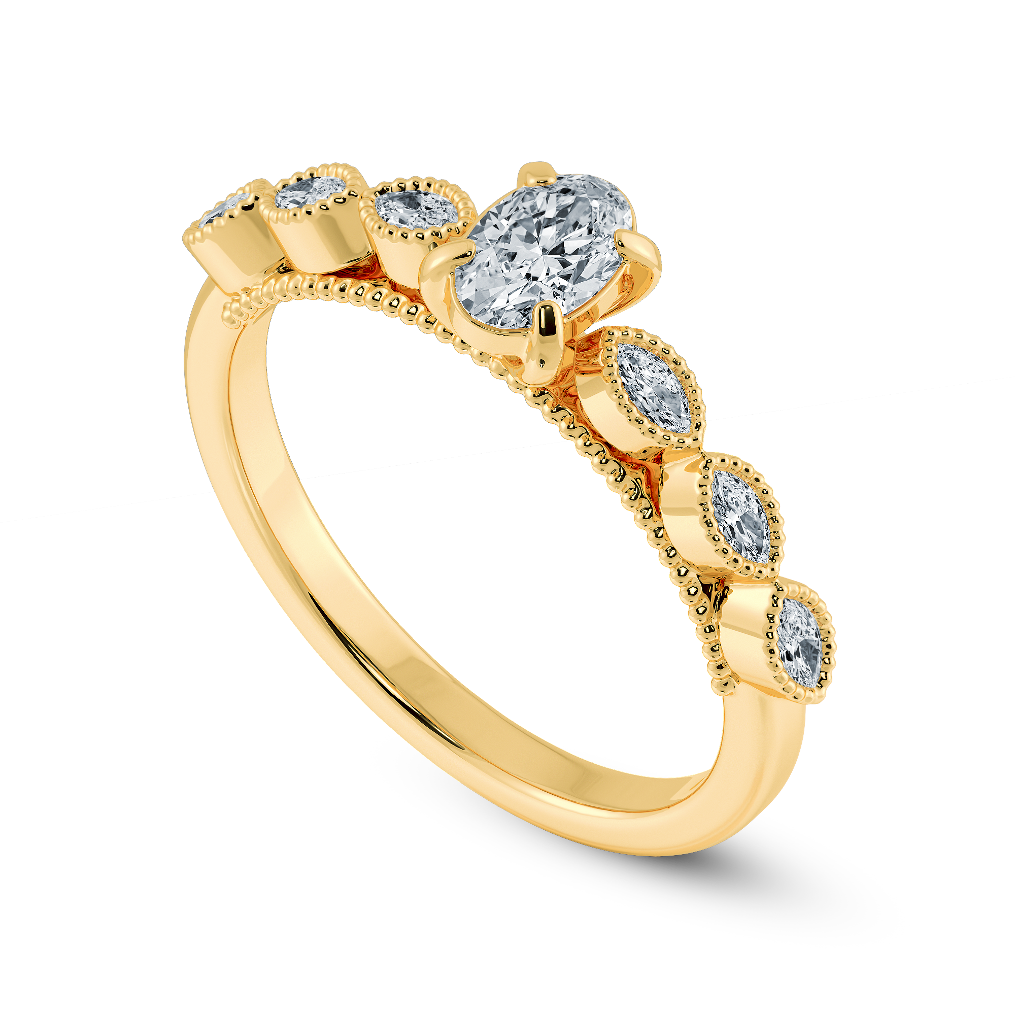 0.50cts. Oval Cut Solitaire Marquise Cut Diamond Accents 18K Yellow Gold Ring JL AU 2017Y-A   Jewelove.US