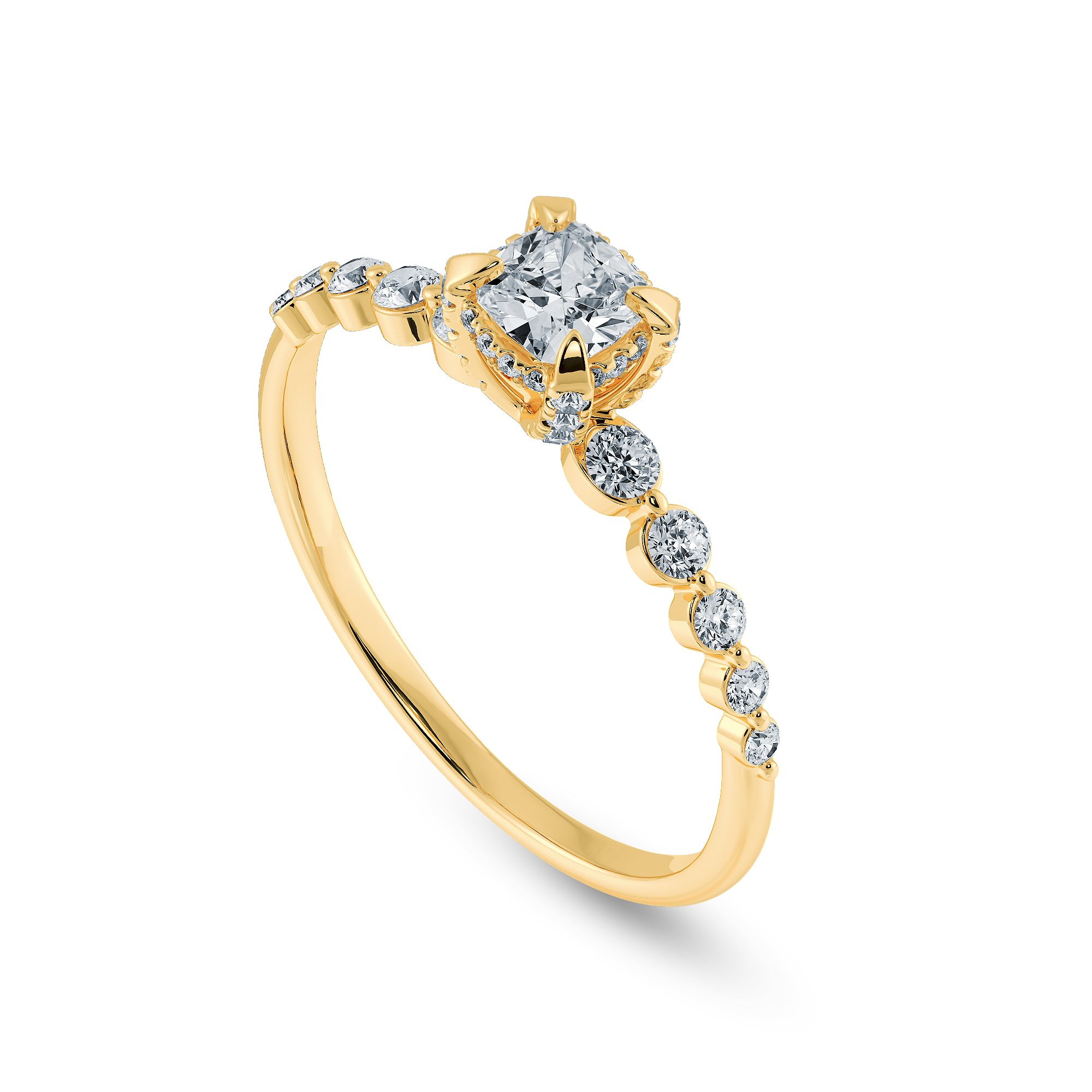 0.30cts. Cushion Cut Solitaire Halo Diamond Accents 18K Yellow Gold Ring JL AU 2005Y   Jewelove.US