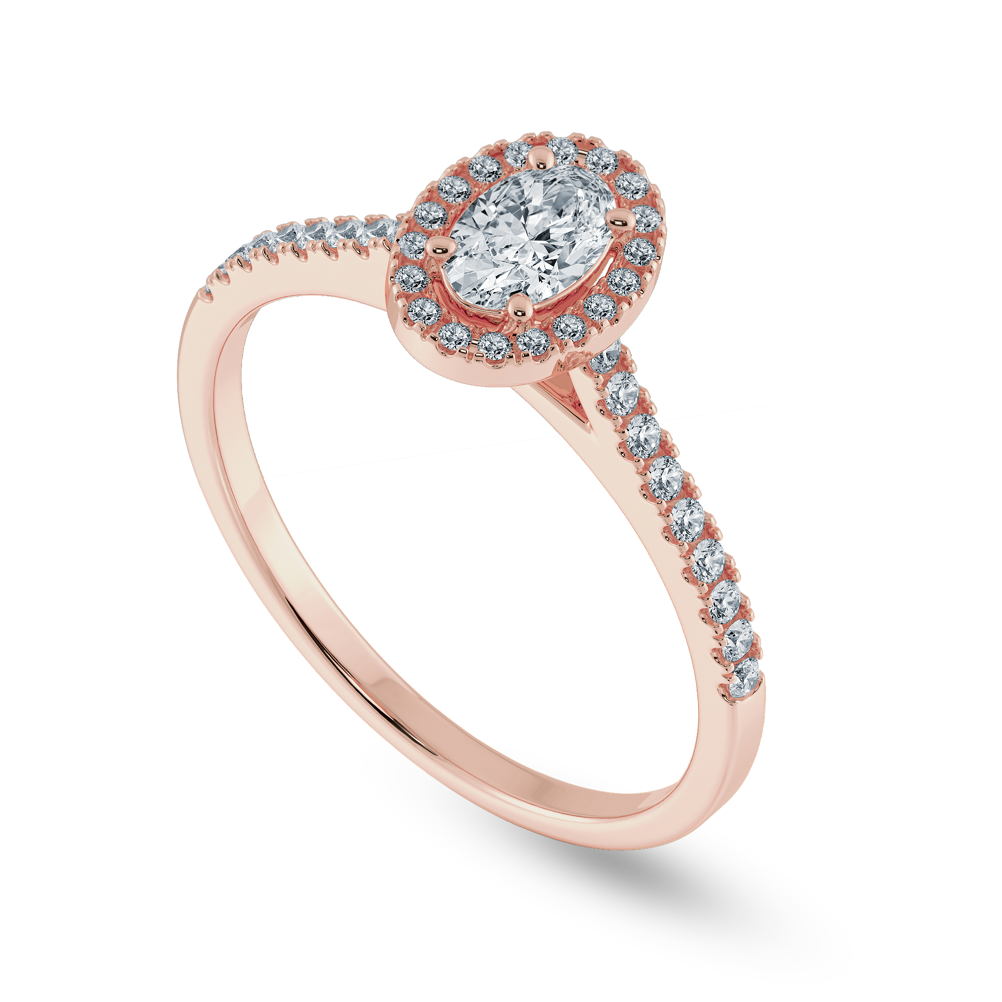 0.50cts. Oval Cut Solitaire Halo Diamond Shank 18K Rose Gold Ring JL AU 1199R-A   Jewelove.US