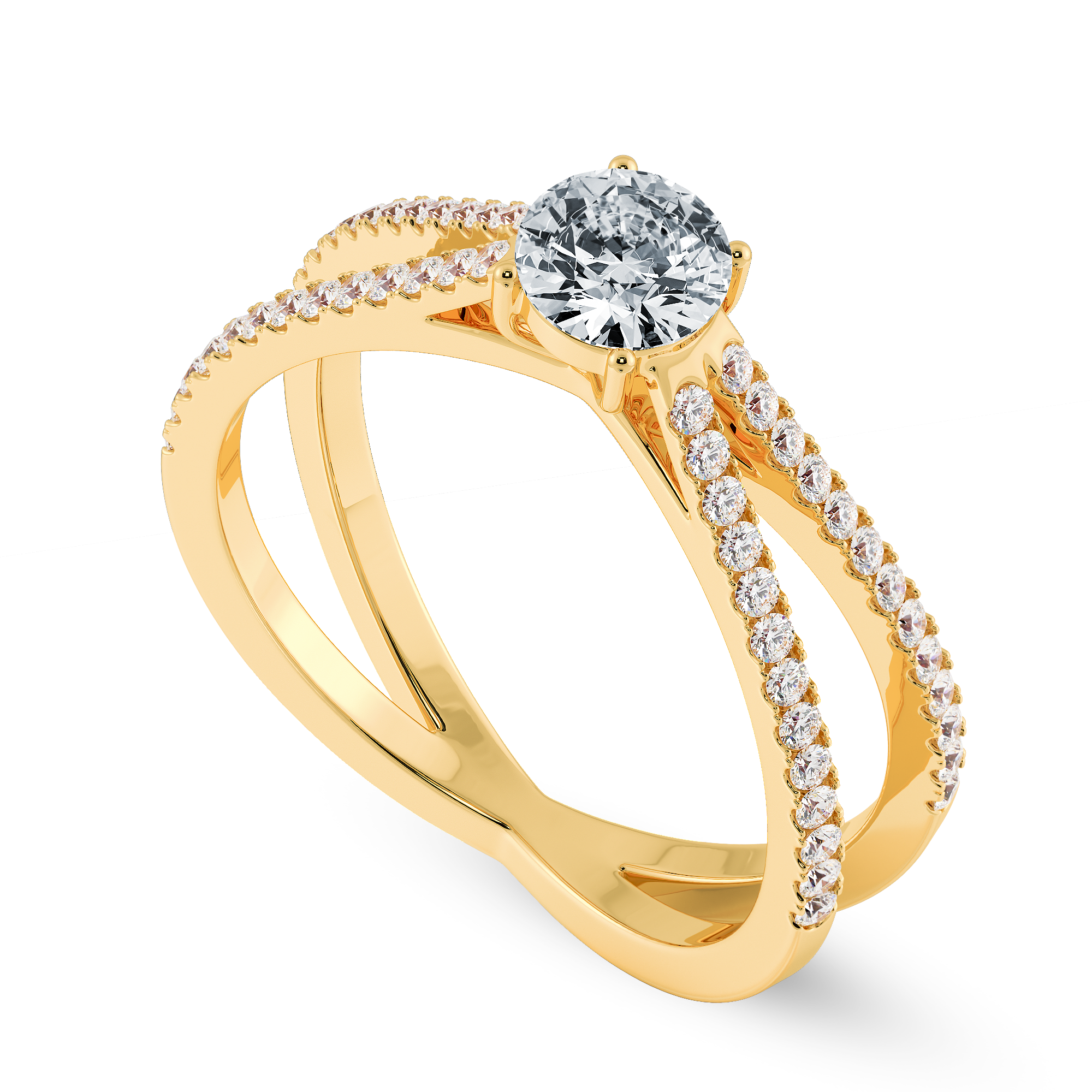 50-Pointer Solitaire Diamond Split Shank 18K Yellow Gold Ring JL AU 1169Y-A   Jewelove.US