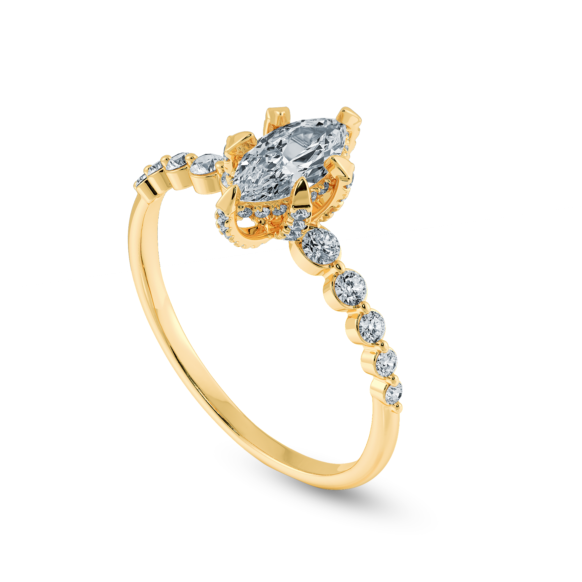 0.30ts. Marquise Cut Solitaire Halo Diamond Accents 18K Yellow Gold Ring JL AU 2010Y   Jewelove.US