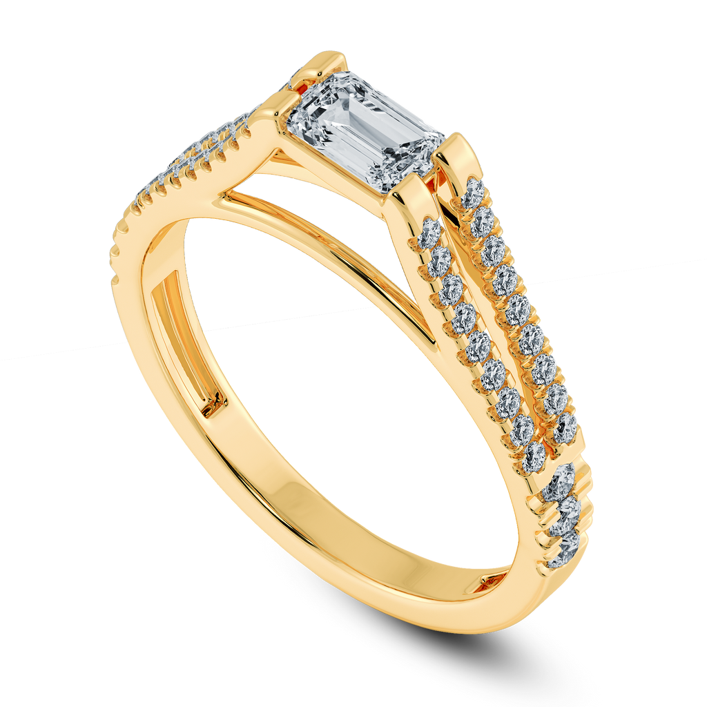 0.50cts. Emerald Cut Solitaire Diamond Split Shank 18K Yellow Gold Ring JL AU 1180Y-A   Jewelove.US