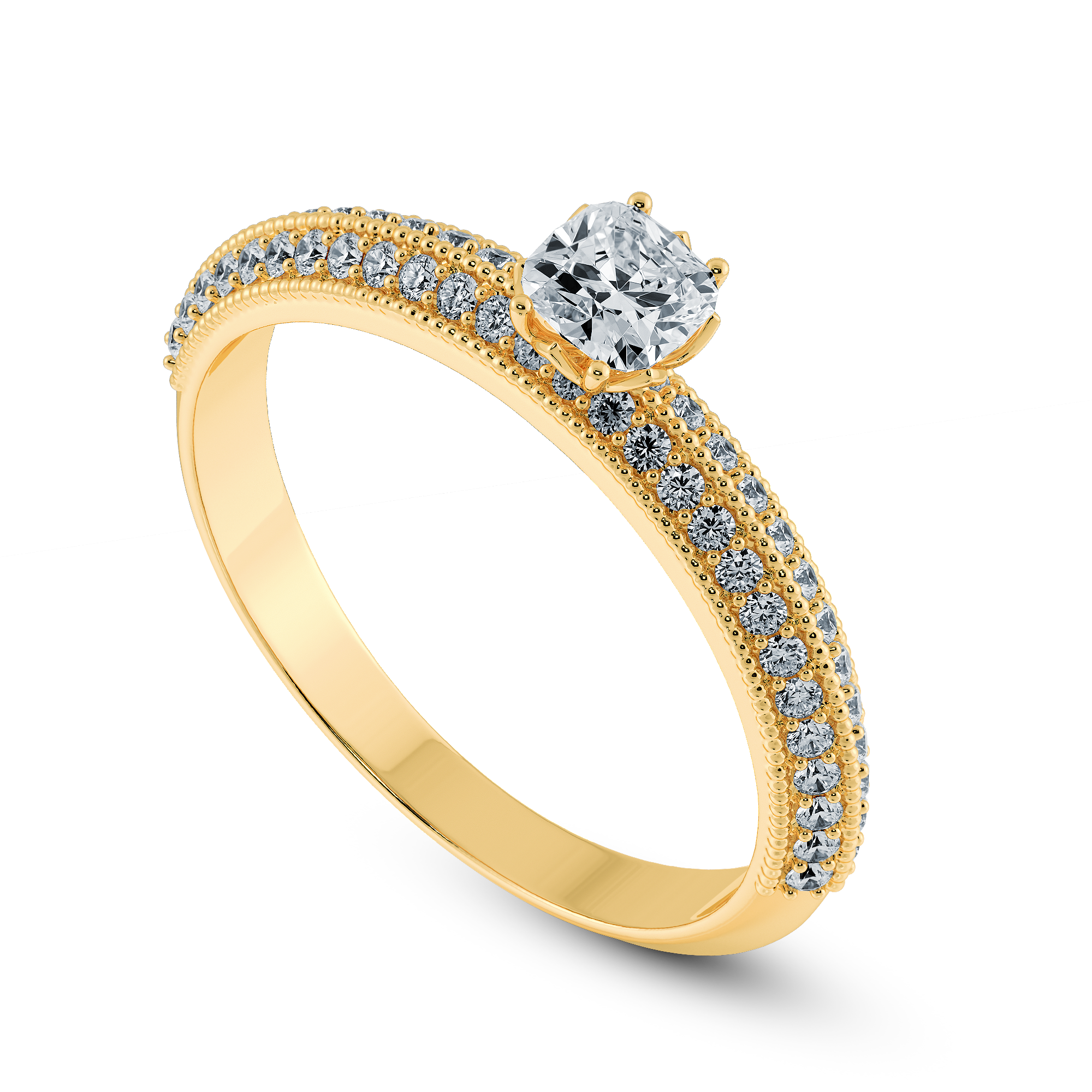 0.50cts. Cushion Cut Solitaire Diamond Split Shank 18K Yellow Gold Ring JL AU 1187Y-A   Jewelove.US