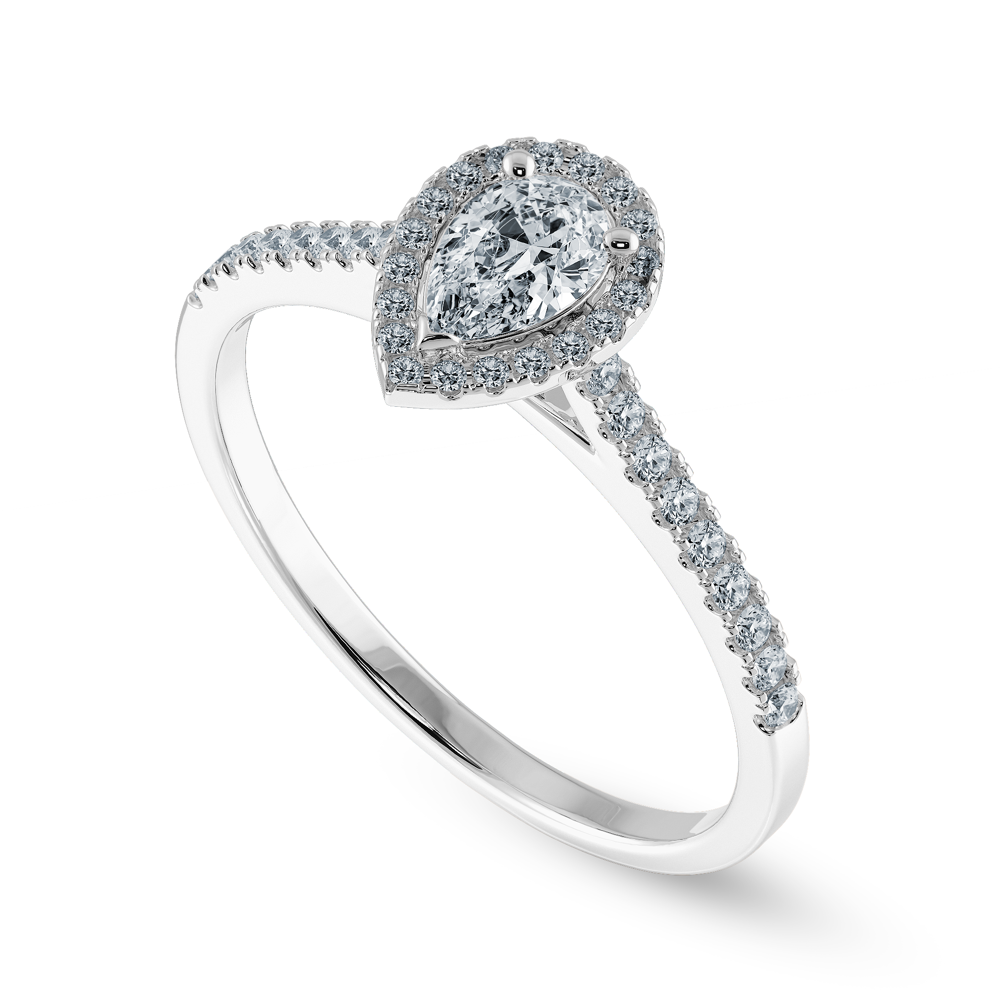 0.50cts Pear Cut Solitaire Halo Diamond Shank Platinum Ring JL PT 1200-A   Jewelove.US