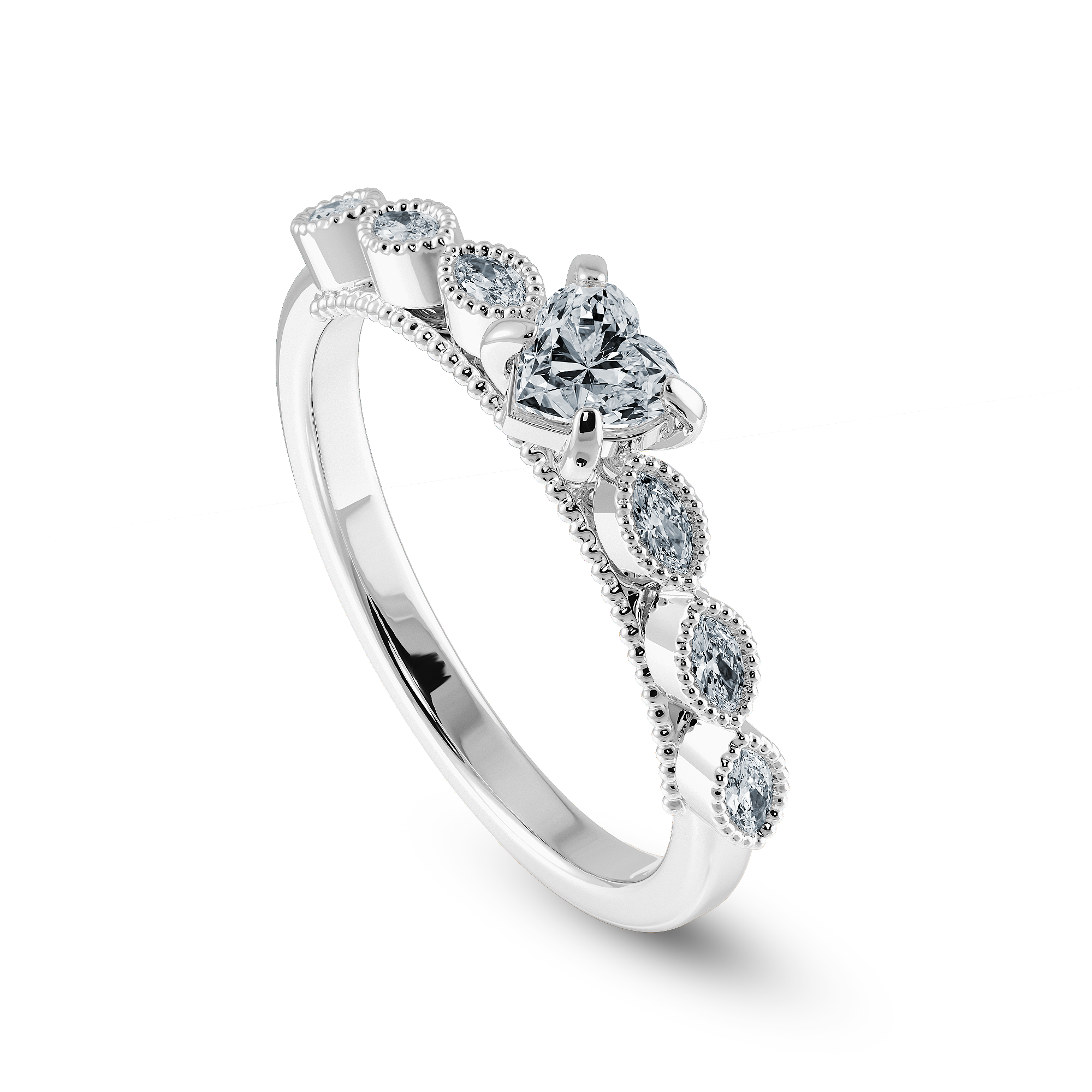 0.50cts Heart Cut Solitaire with Marquise Cut Diamond Accents Platinum Ring JL PT 2016-A   Jewelove.US