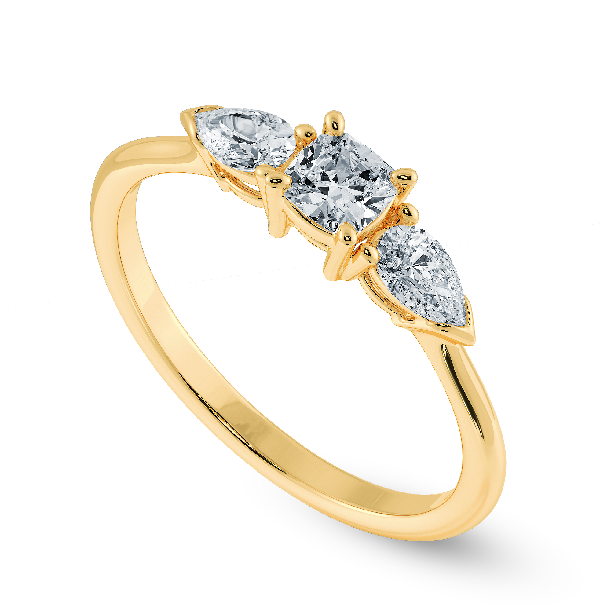 0.30cts. Cushion Cut Solitaire with Pear Cut Diamond Accents 18K Yellow Gold Ring JL AU 1203Y   Jewelove.US