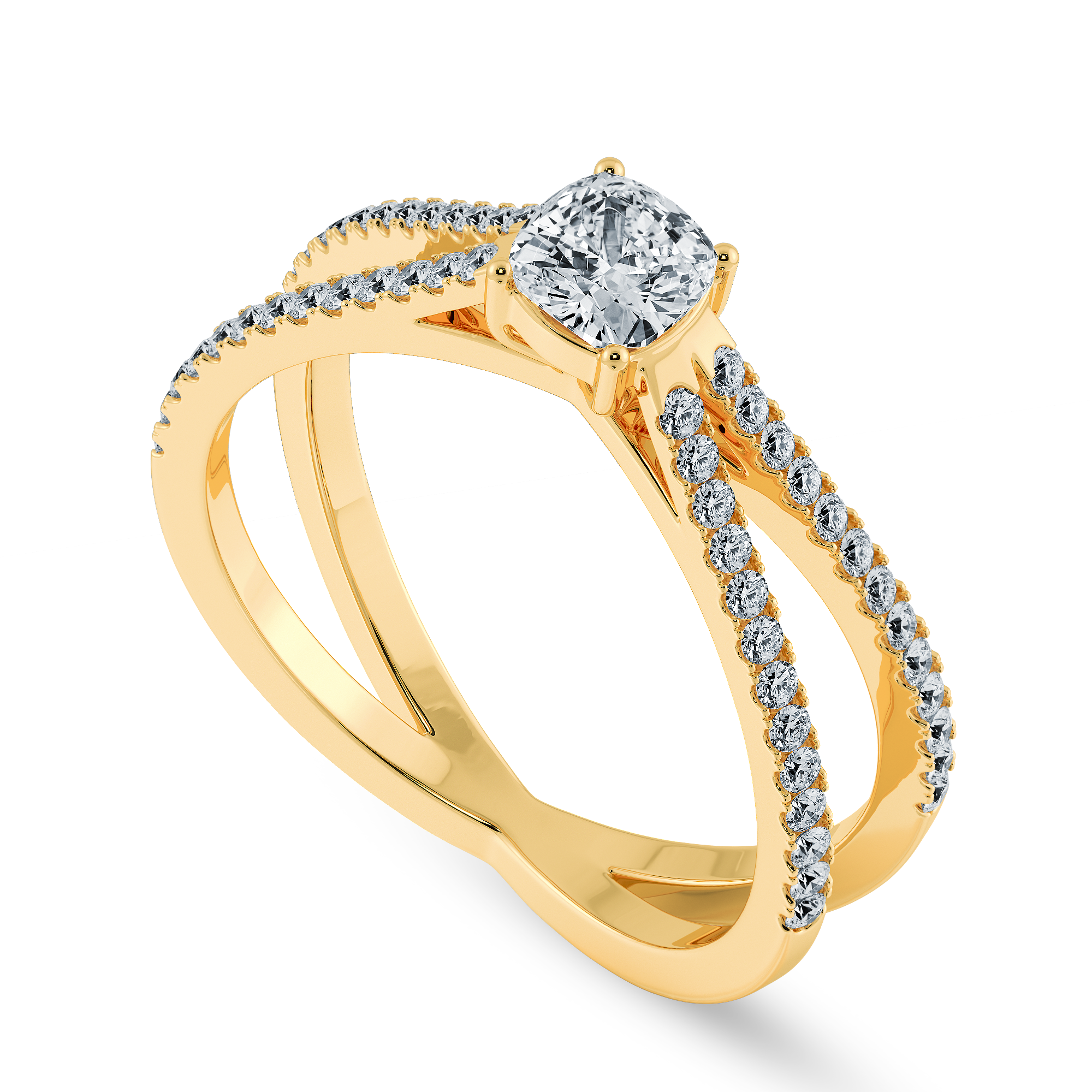 0.50cts. Cushion Cut Solitaire Diamond Split Shank 18K Yellow Gold Ring JL AU 1171Y-A   Jewelove.US