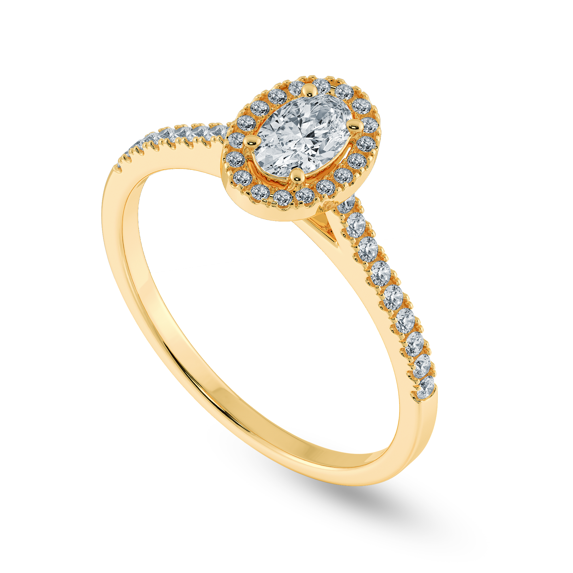0.30cts. Oval Cut Solitaire Halo Diamond Shank 18K Yellow Gold Ring JL AU 1199Y   Jewelove.US