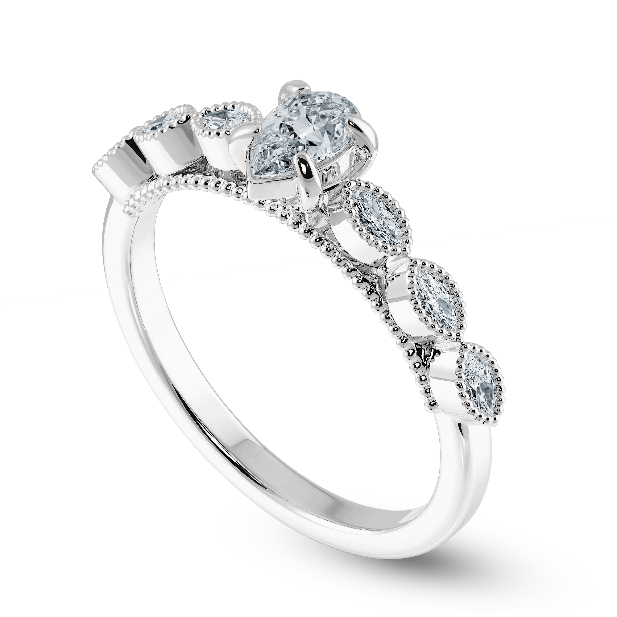 0.30cts Pear Cut Solitaire with Marquise Cut Diamond Accents Platinum Ring JL PT 2018   Jewelove.US