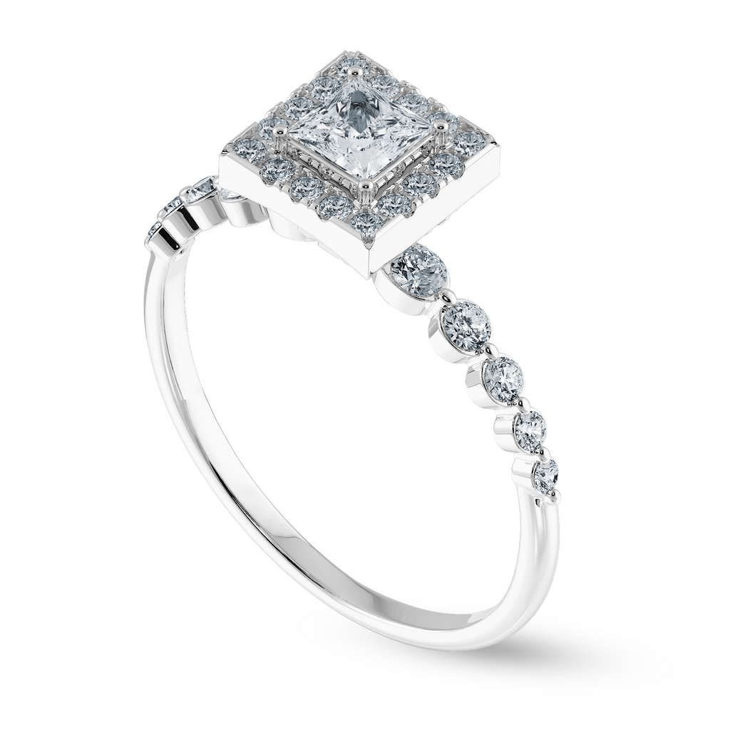 0.50cts Princess Cut Solitaire Halo Diamond Accents Platinum Ring JL PT 2003-A   Jewelove.US
