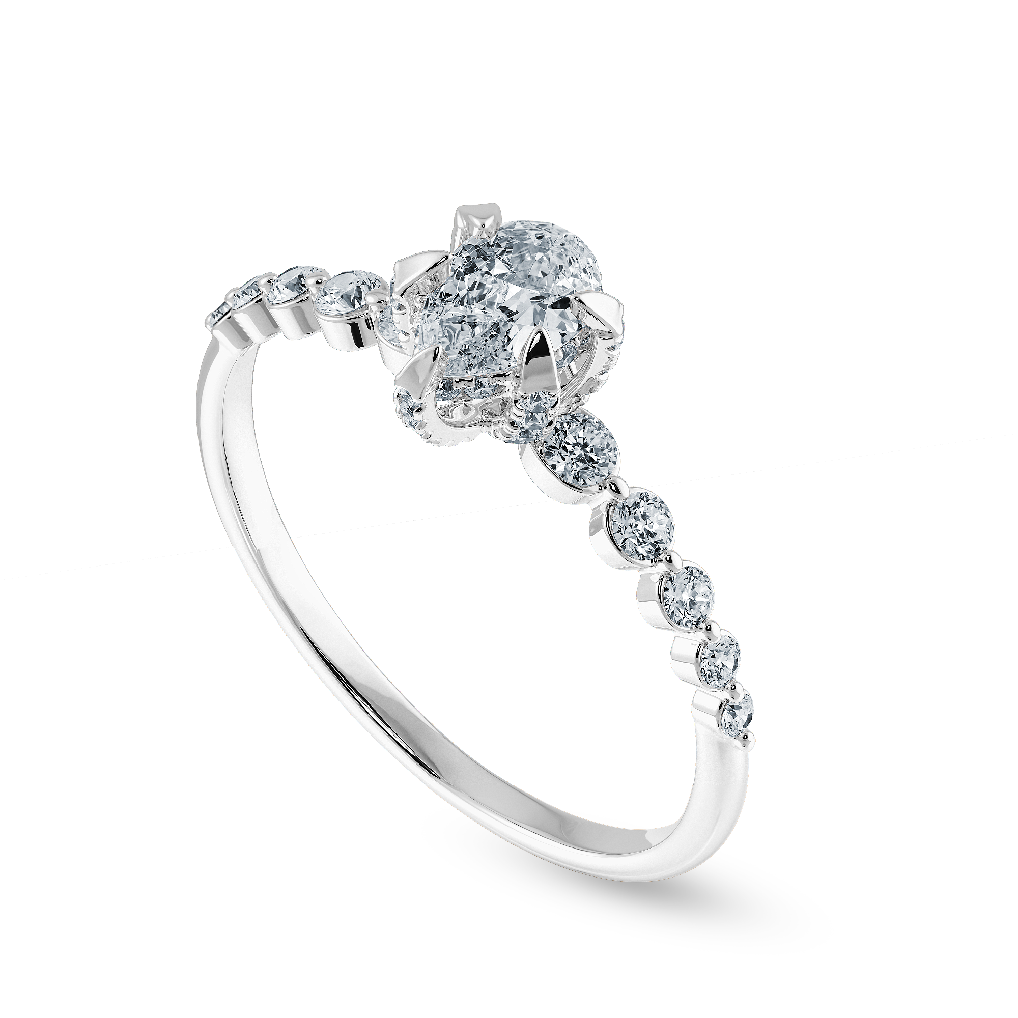0.70cts Pear Cut Solitaire Halo Diamond Accents Platinum Ring JL PT 2009-B   Jewelove.US