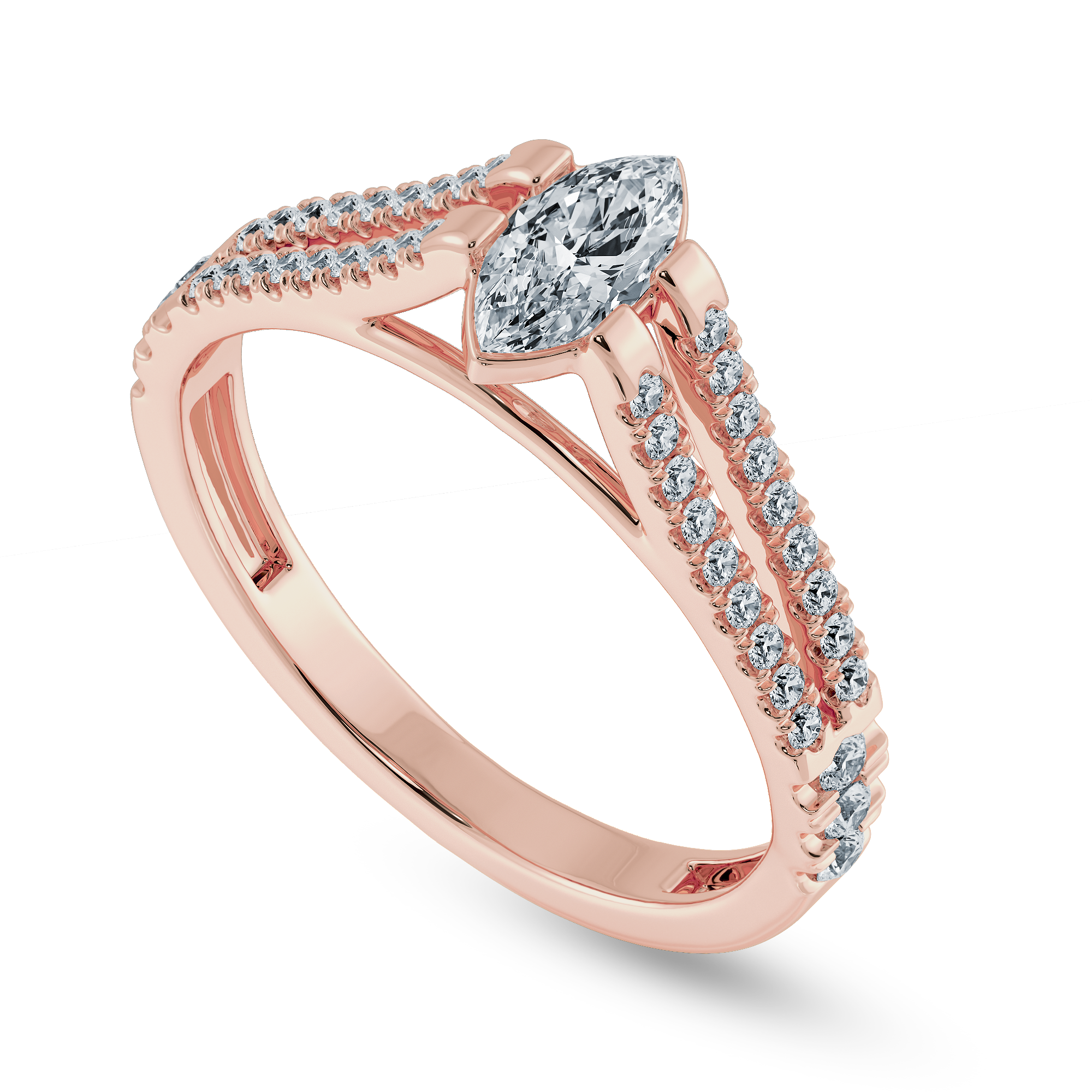 0.50cts. Marquise Cut Solitaire Diamond Split Shank 18K Rose Gold Ring JL AU 1184R-A   Jewelove.US