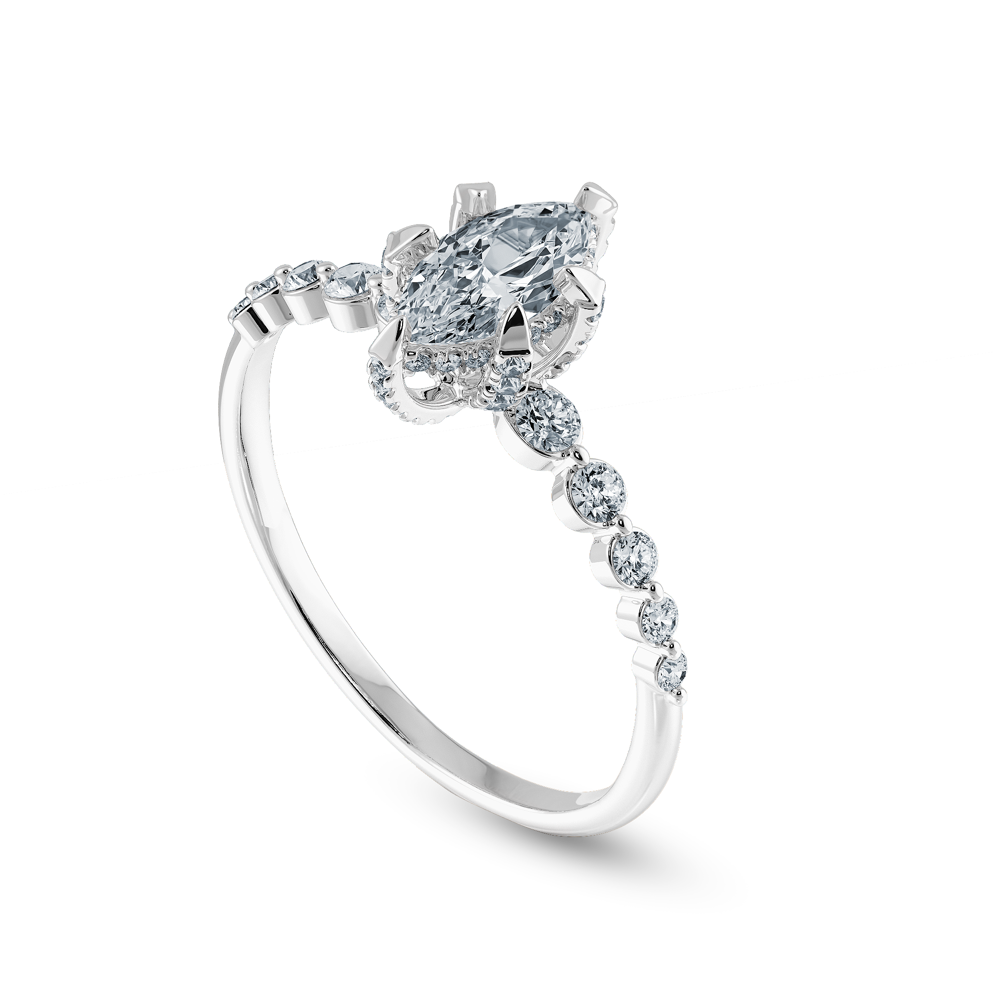 0.30cts Marquise Cut Solitaire Halo Diamond Accents Platinum Ring JL PT 2010   Jewelove.US