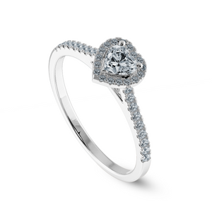 0.30cts Heart Cut Solitaire Halo Diamond Shank Platinum Ring JL PT 1198   Jewelove.US