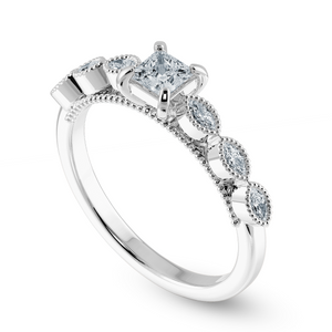 0.20cts Princess Cut Solitaire with Marquise Diamond Accents Platinum Ring JL PT 2012-C   Jewelove.US