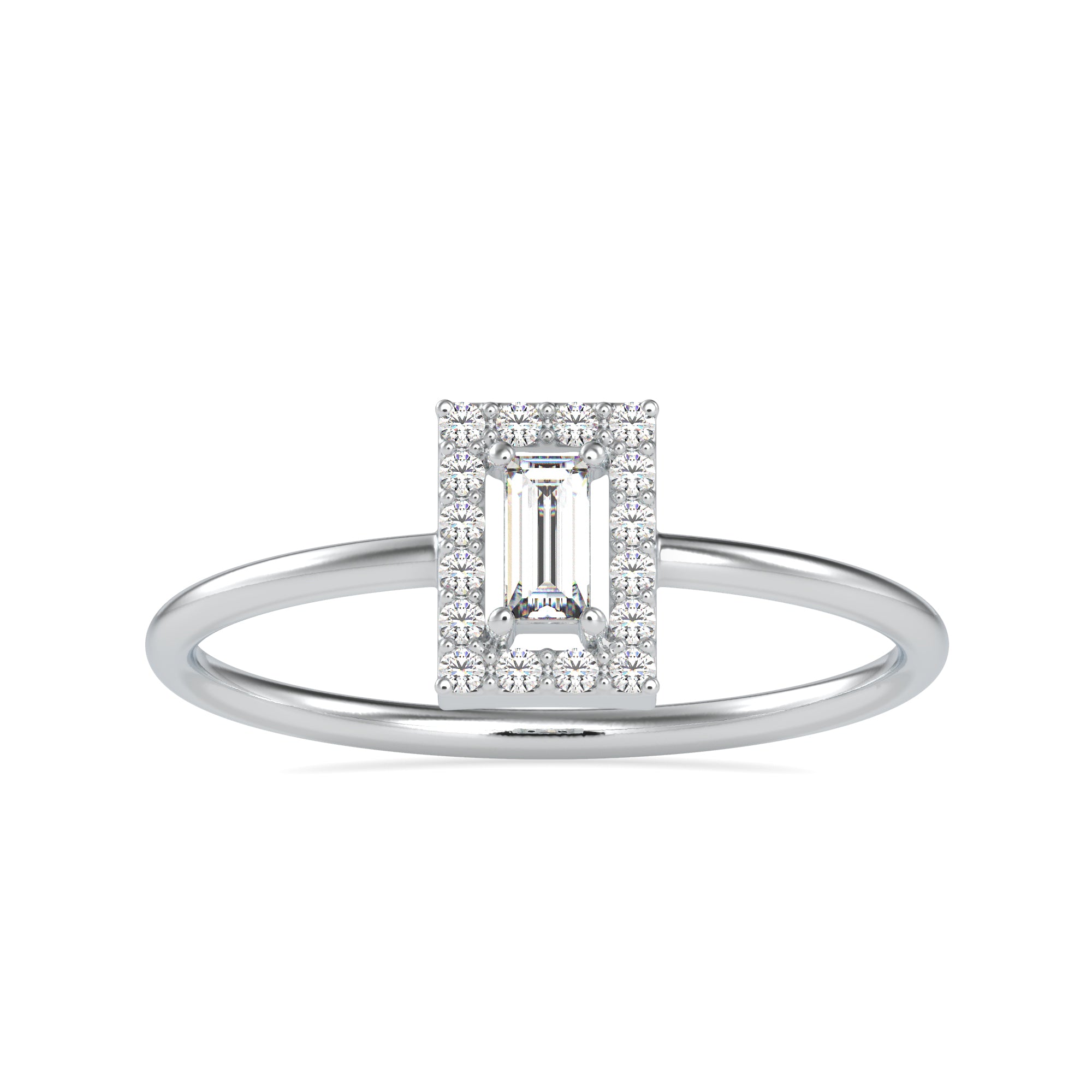 0.20cts. Baguette Solitaire Platinum Diamond Halo Engagement Ring JL PT 0619