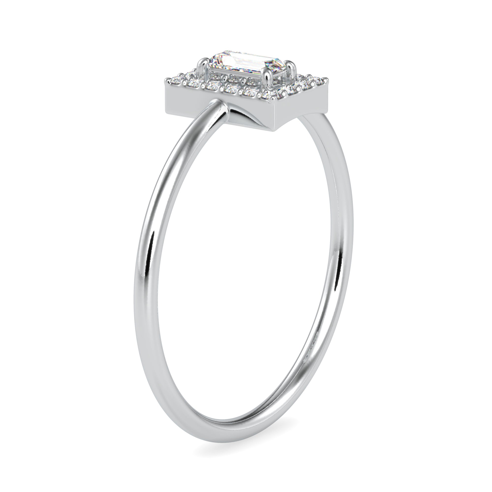 0.20cts. Baguette Solitaire Platinum Diamond Halo Engagement Ring JL PT 0619