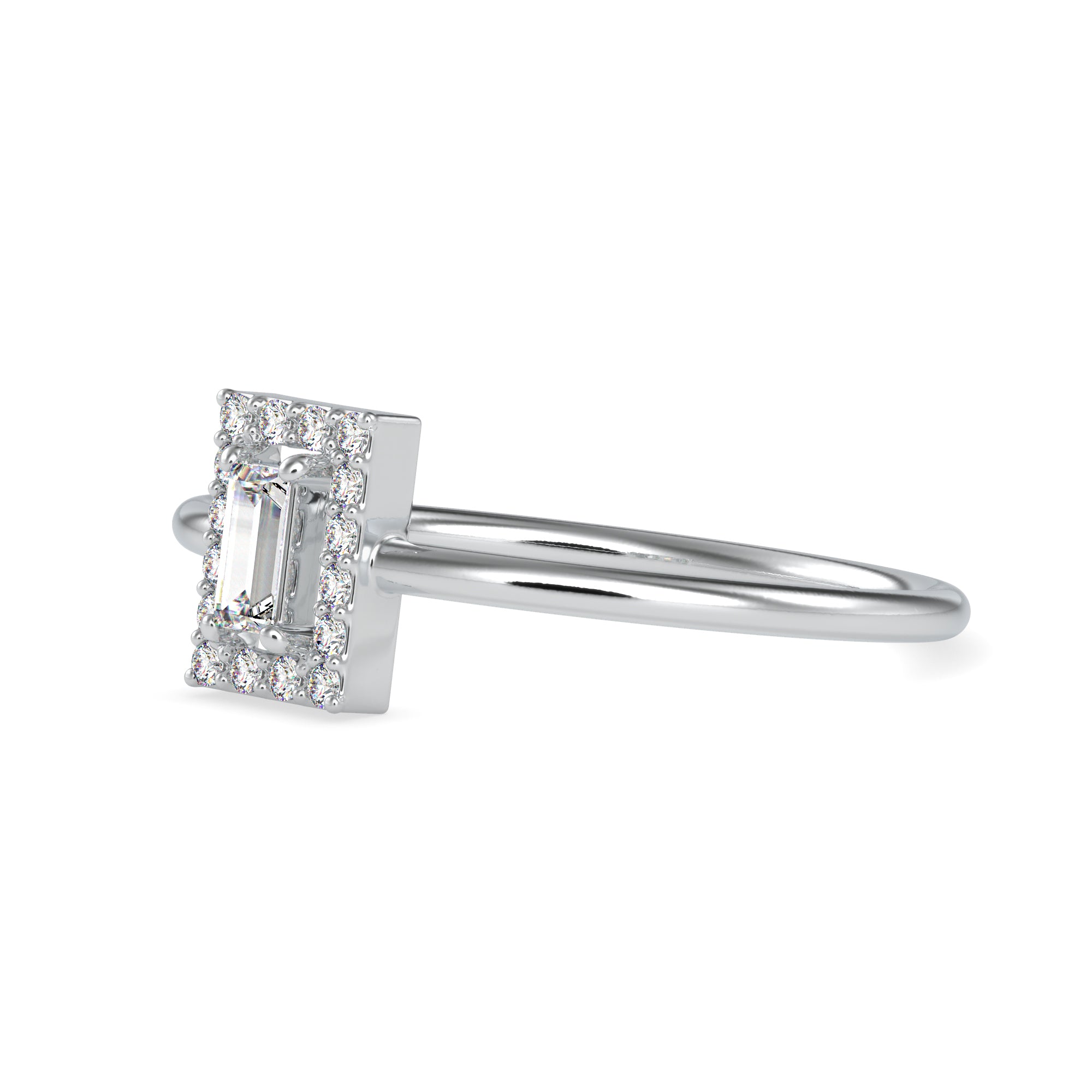 0.20cts. Baguette Solitaire Platinum Diamond Halo Engagement Ring JL PT 0619