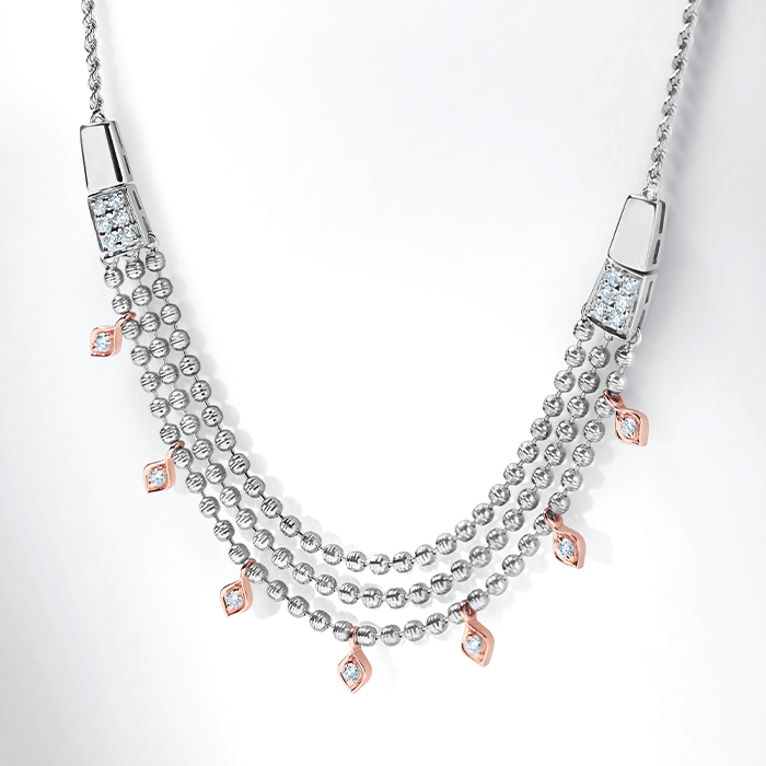 NEELA, ELEGANT PLATINUM FINISH WHITE AND SAPHIRE BLUE STONES NECKLACE –  www.soosi.co.in